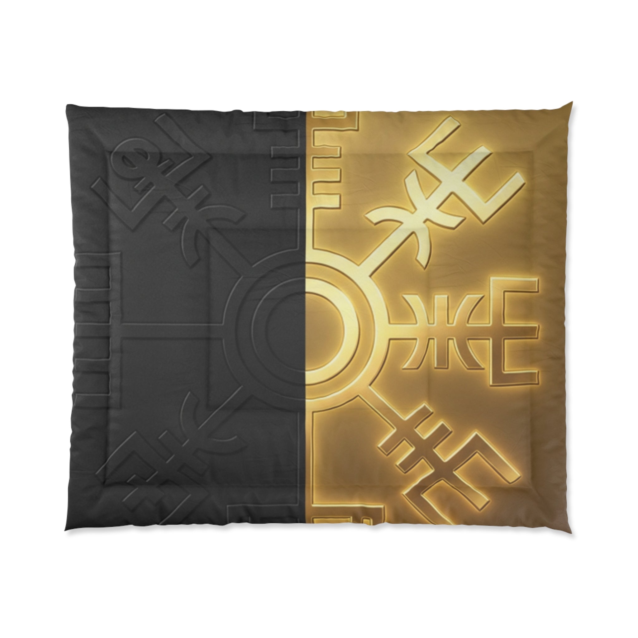 Power Runs Black PRB Gold & Black Nordic Rune Comforter – Viking Symbol Duvet Cover by Printify