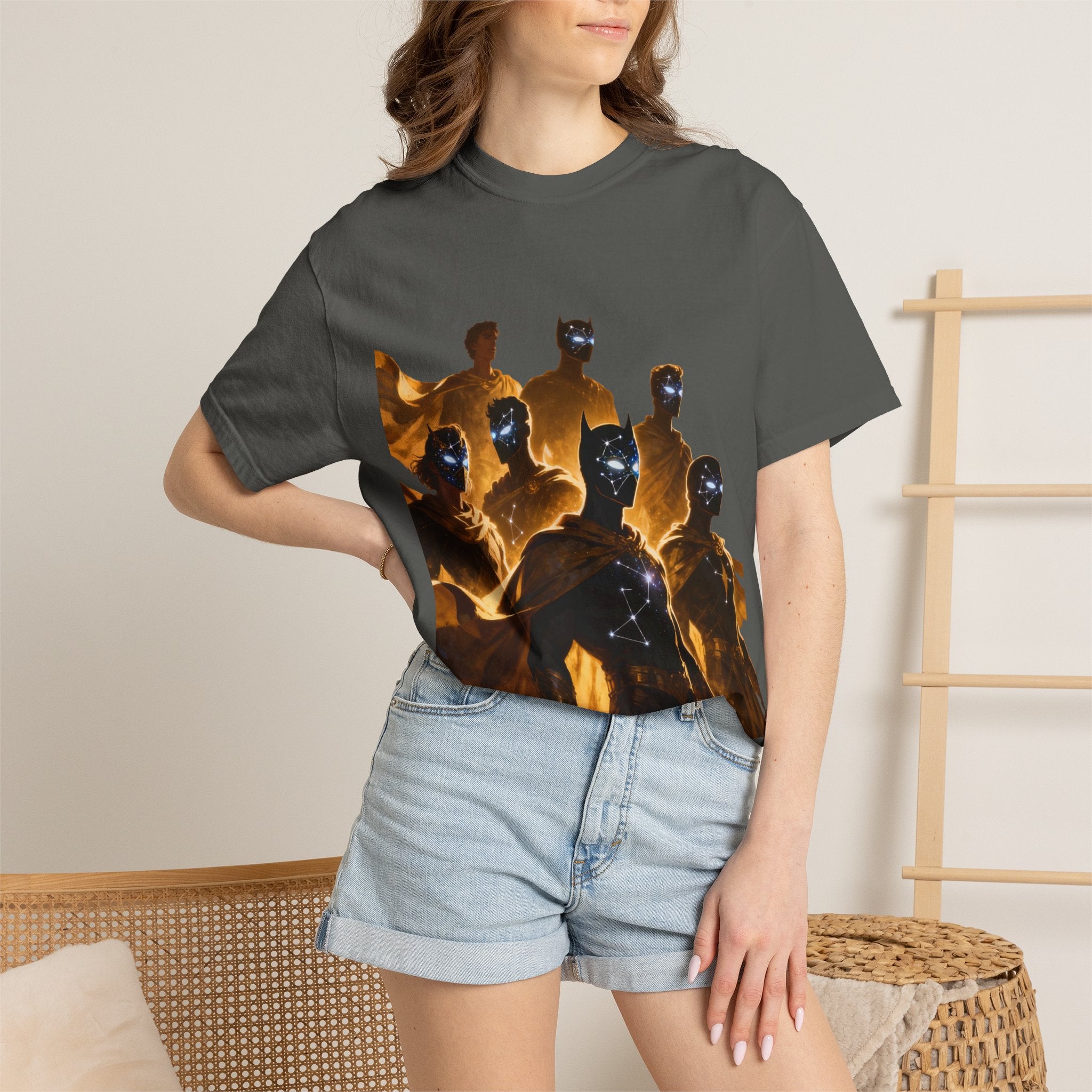 PRB Cosmic Heroes Graphic Tee (Golden Cloaks & Starry Faces) by Printify