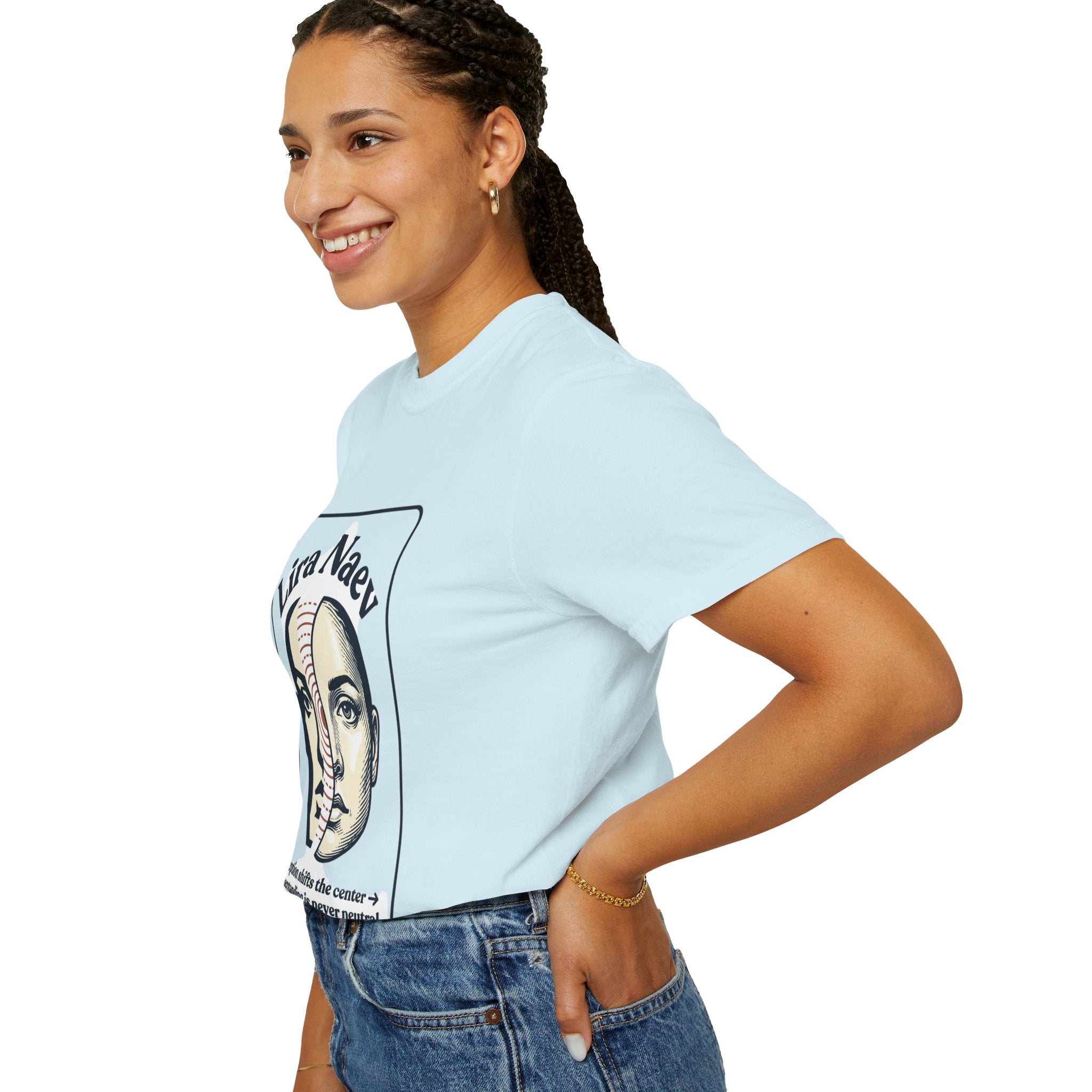 Power Runs Black PRB Lira Naev Split-Face Graphic T-Shirt — “Perception shifts the center” Statement Tee by Power Runs Black