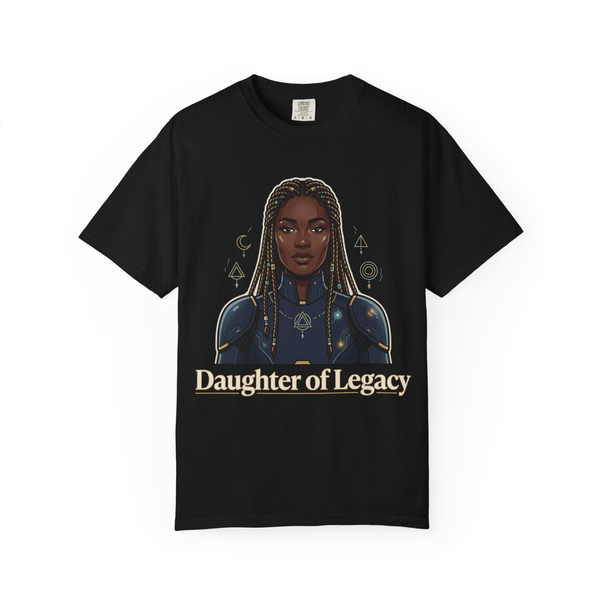 Power Runs Black Daughter of Legacy Graphic T-Shirt | Black Girl Magic Portrait Tee by Printify