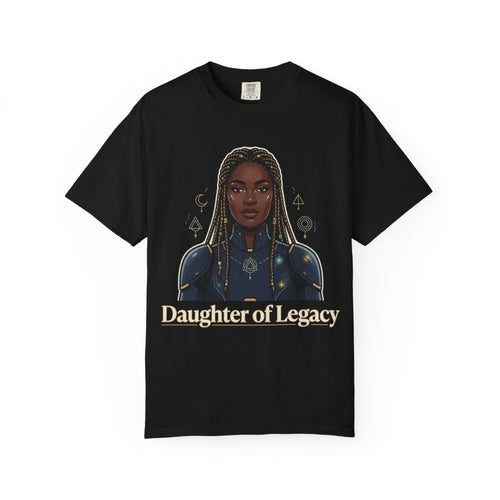 Power Runs Black Daughter of Legacy Graphic T-Shirt | Black Girl Magic Portrait Tee by Printify