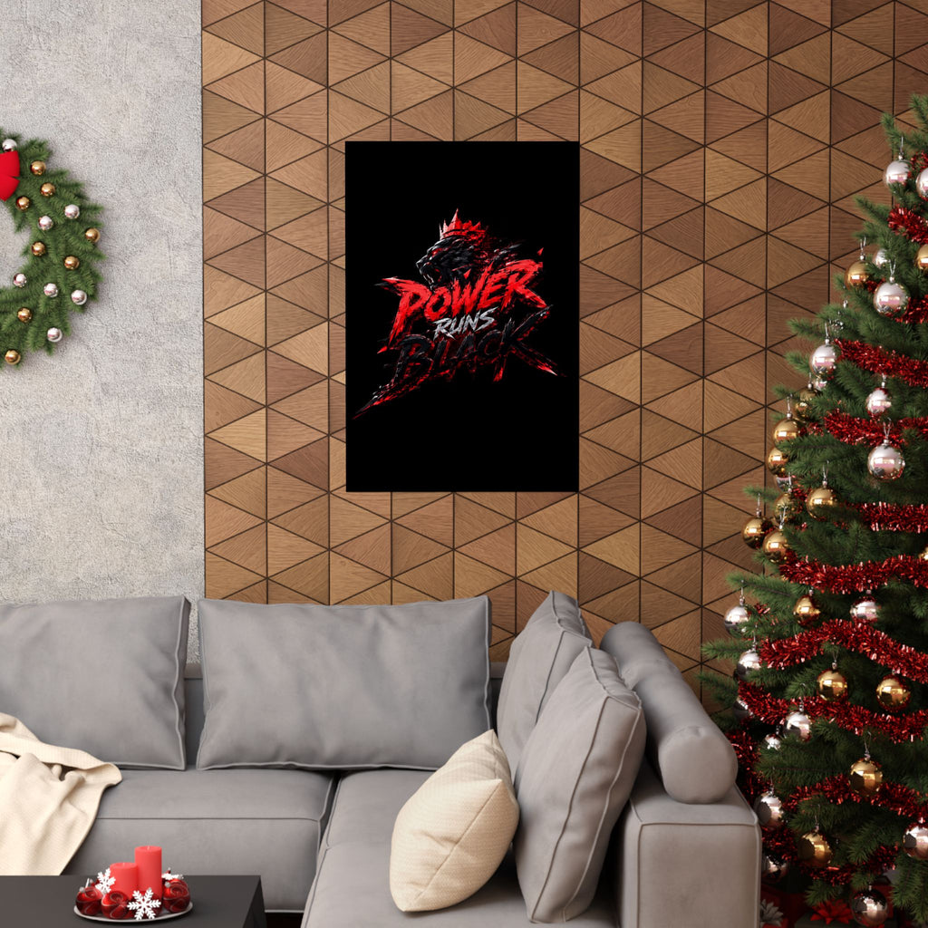 Power Runs Black Matte Poster — Red Panther Skull Graphic Wall Art by Power Runs Black