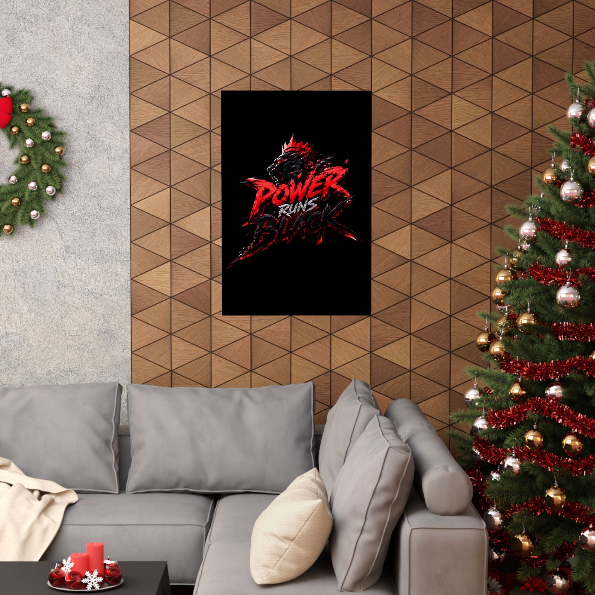 Power Runs Black Matte Poster — Red Panther Skull Graphic Wall Art by Power Runs Black