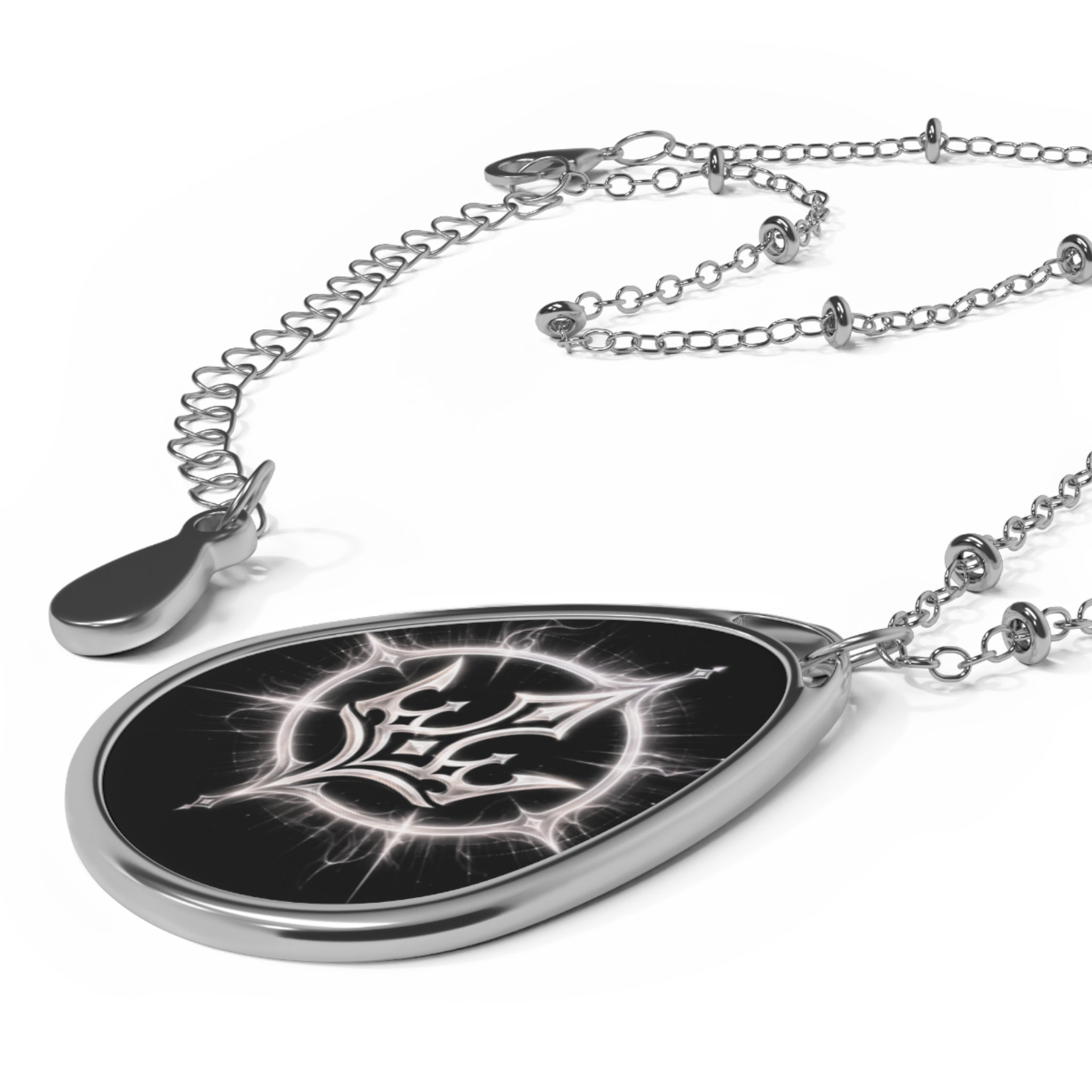Power Runs Black PRB Pretty Rich Bitch The Collection Oval Pendant Necklace with Gothic Crown Emblem – Silver Teardrop Statement Jewelry by Power Runs Black