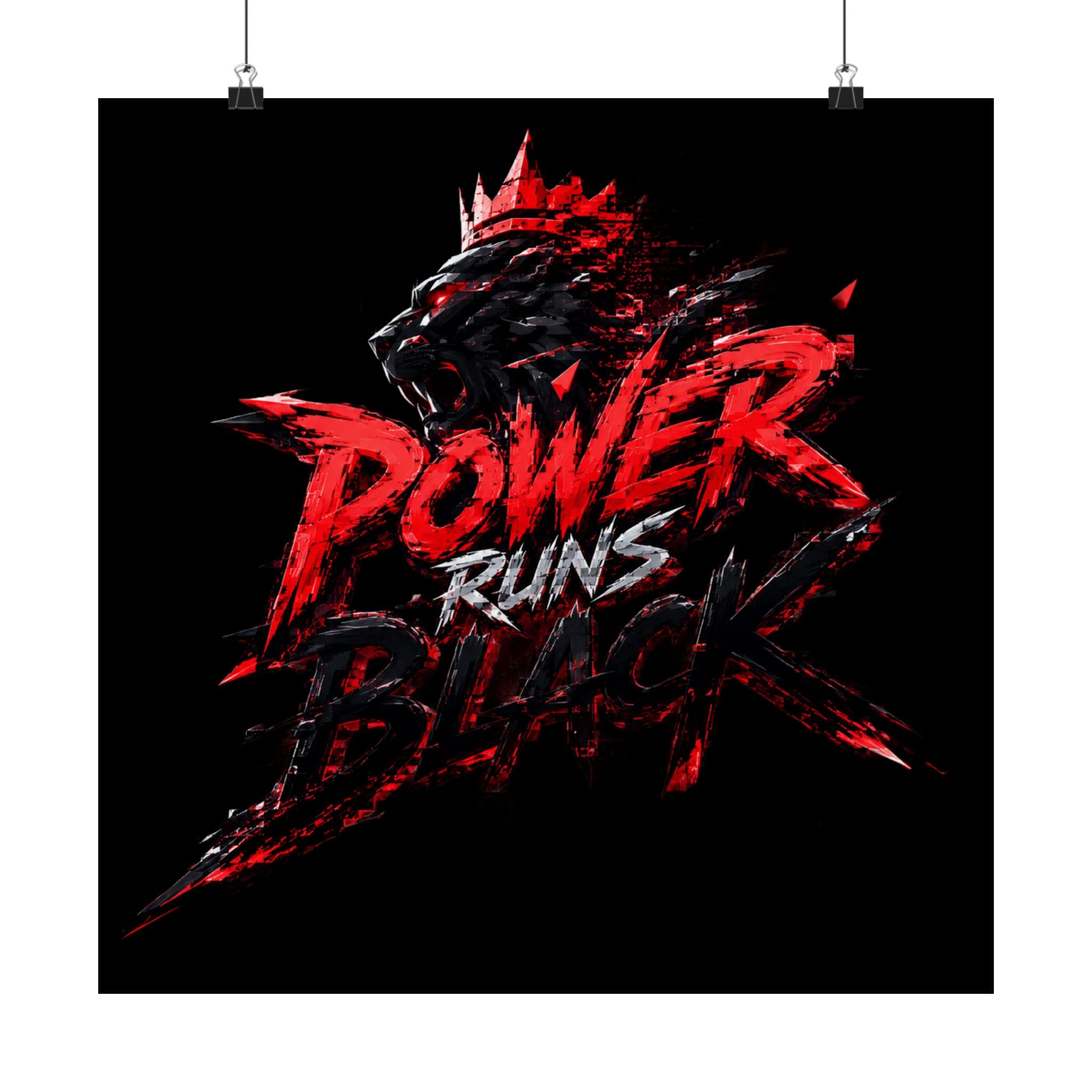 Power Runs Black Matte Poster — Red Panther Skull Graphic Wall Art by Power Runs Black