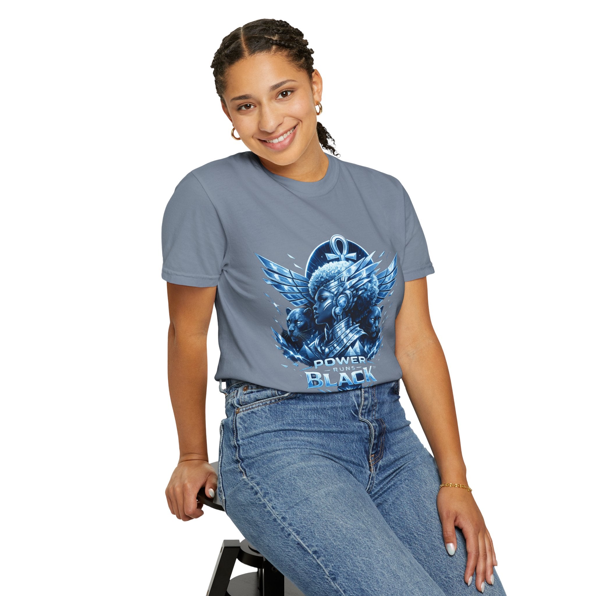 Power of Black Graphic T-Shirt — Egyptian Ankh Warrior Design by Power Runs Black