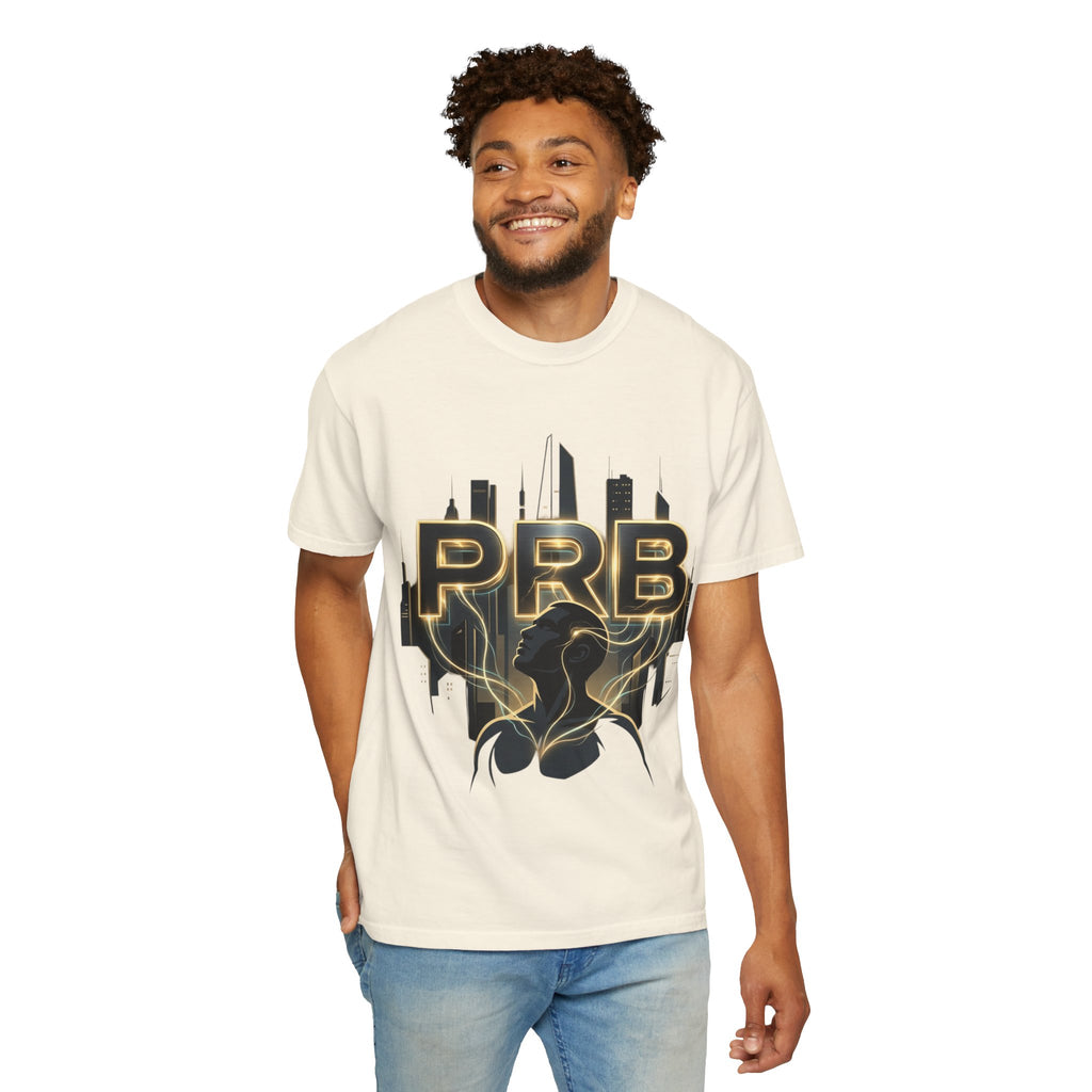 PRB Cityscape Graphic T-Shirt | Black & Gold Urban Streetwear Tee by Printify