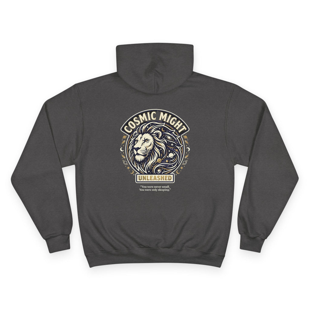 PRB Starforged Flex Cosmic Might Unleashed Lion Crest Hoodie — 'Unleashed' Athletic Champion Graphic Hoodie by Power Runs Black
