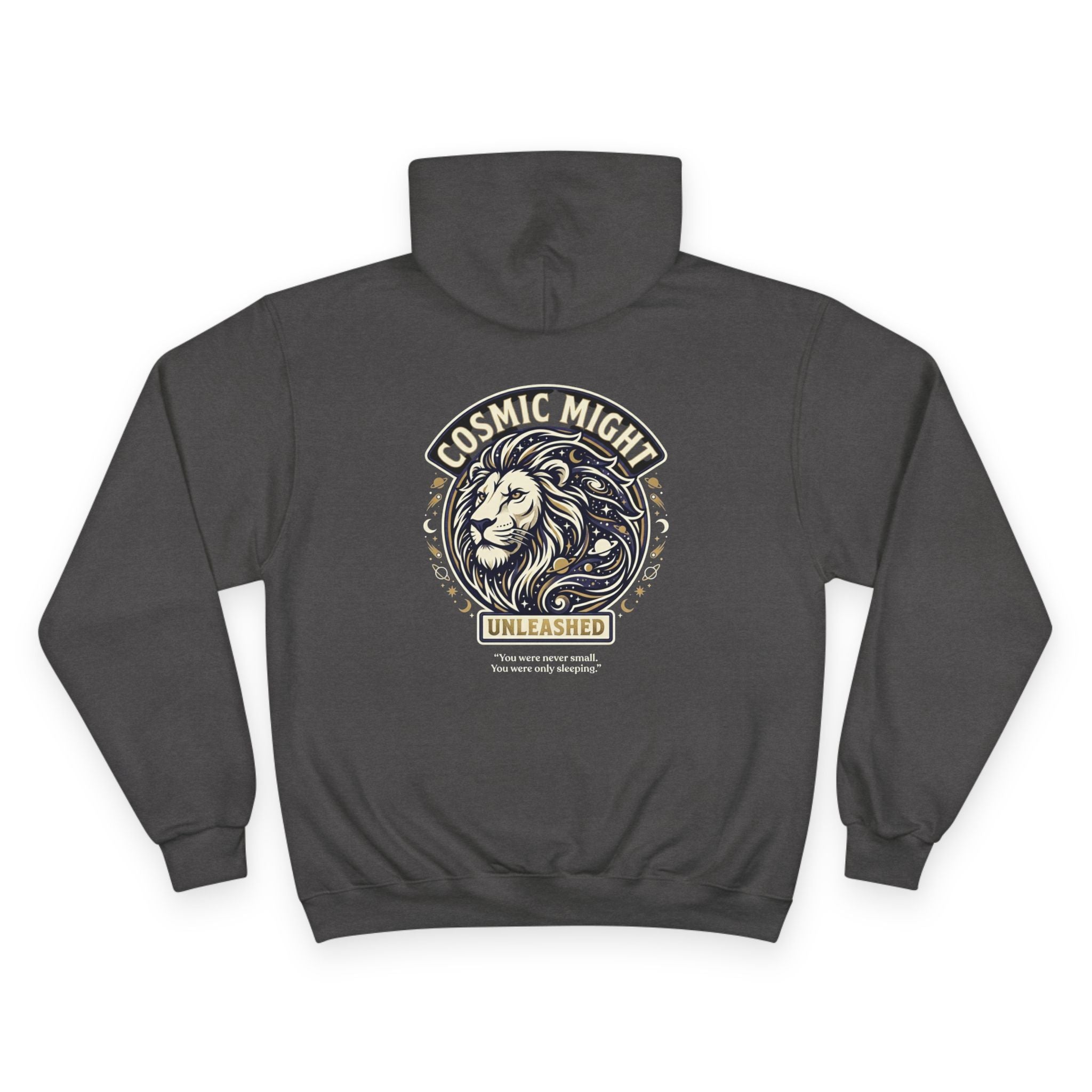 PRB Starforged Flex Cosmic Might Unleashed Lion Crest Hoodie — 'Unleashed' Athletic Champion Graphic Hoodie by Power Runs Black