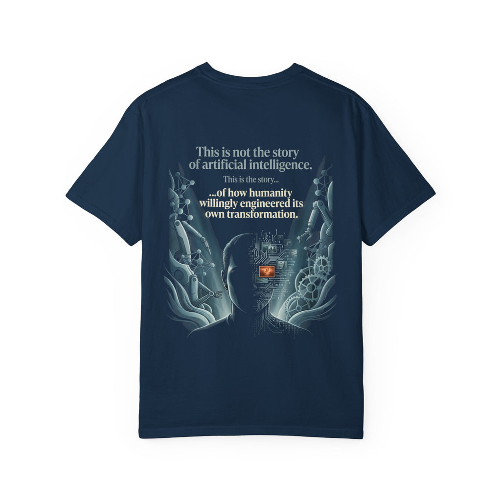 Power Runs Black AI Fusion Graphic T-Shirt — "The Core Age" Split Face Design by Power Runs Black