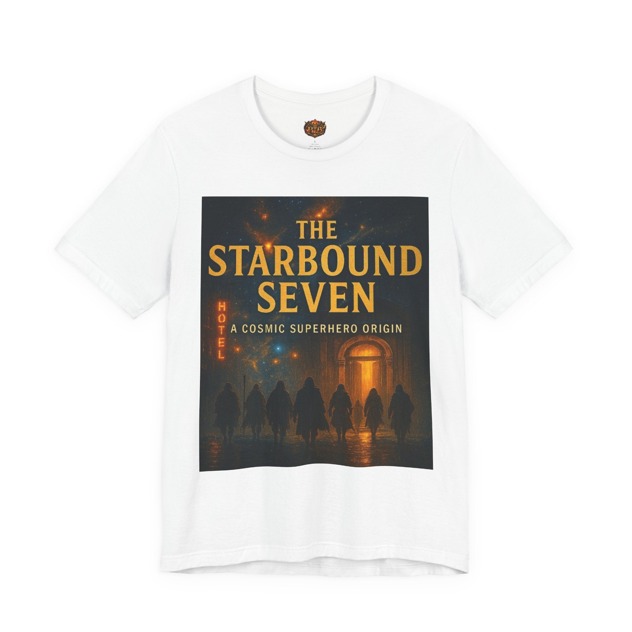Power Runs Black PRB The Starbound Seven Tee – Retro Cosmic Superhero Poster Shirt by Power Runs Black