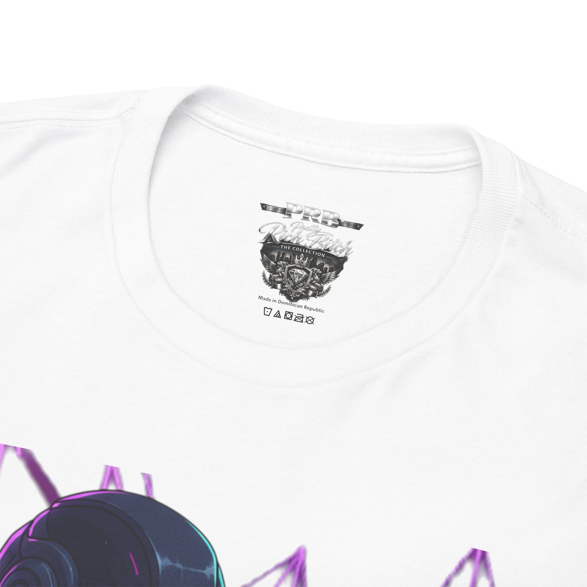 Power Run Black PRB Pretty Rich Bitch The Collection Purple Heart Cyberpunk Knight T-Shirt | Futuristic Armor Sci‑Fi Tee by Printify