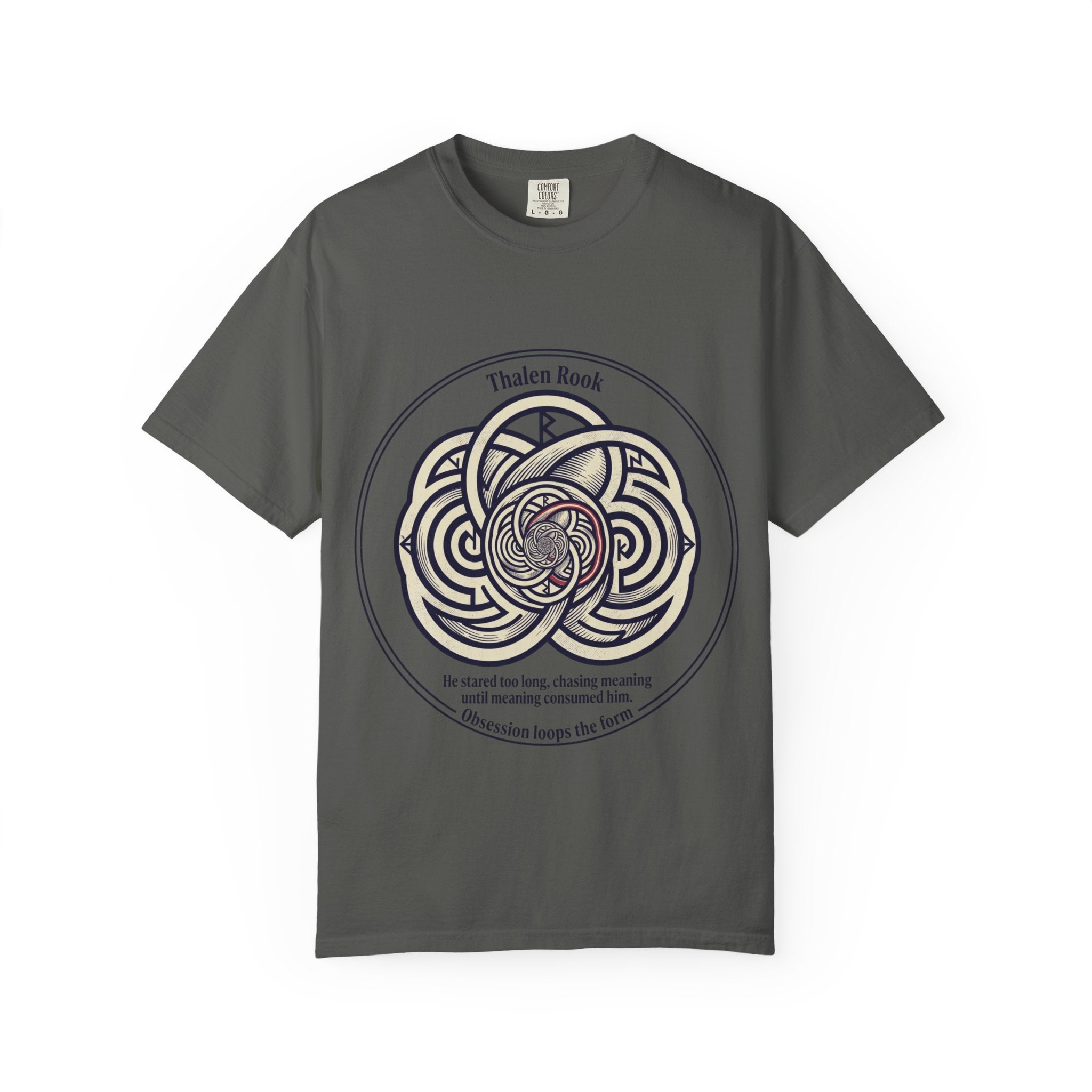 Power Runs Black PRB Thalen Rook Celtic Knot Graphic T-Shirt — "He stared too long..." Quote Tee by Printify