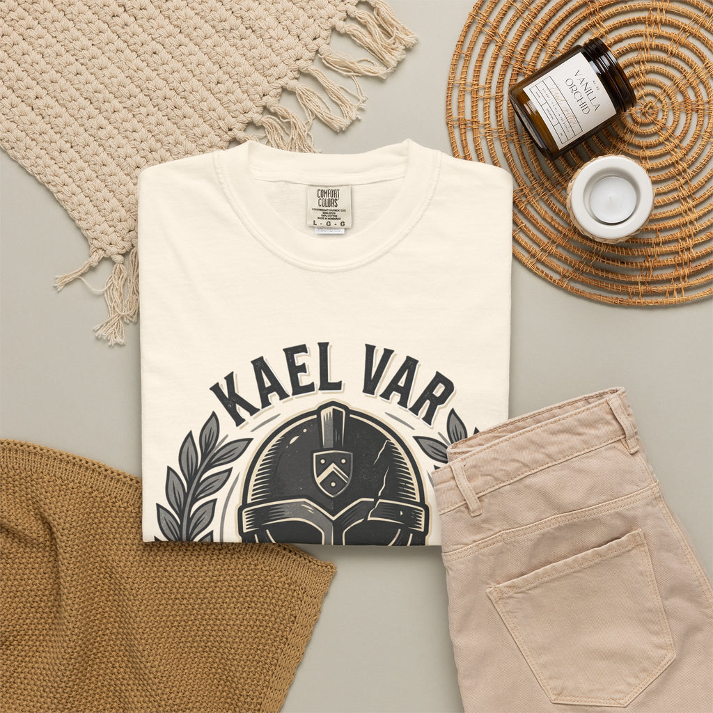 Power Runs Black PRB Kael Var Helmet Graphic T-Shirt — "Protection Hardens Form" Warrior Tee by Printify