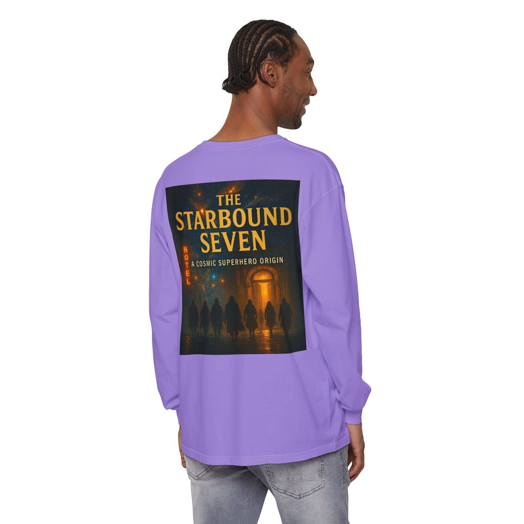 PRB The Starbound Seven graphic long sleeve shirt | cosmic superhero poster by Power Runs Black