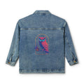 PRB Denim Jacket — Neon Owl Back Graphic Women's Jean Jacket by Power Runs Black