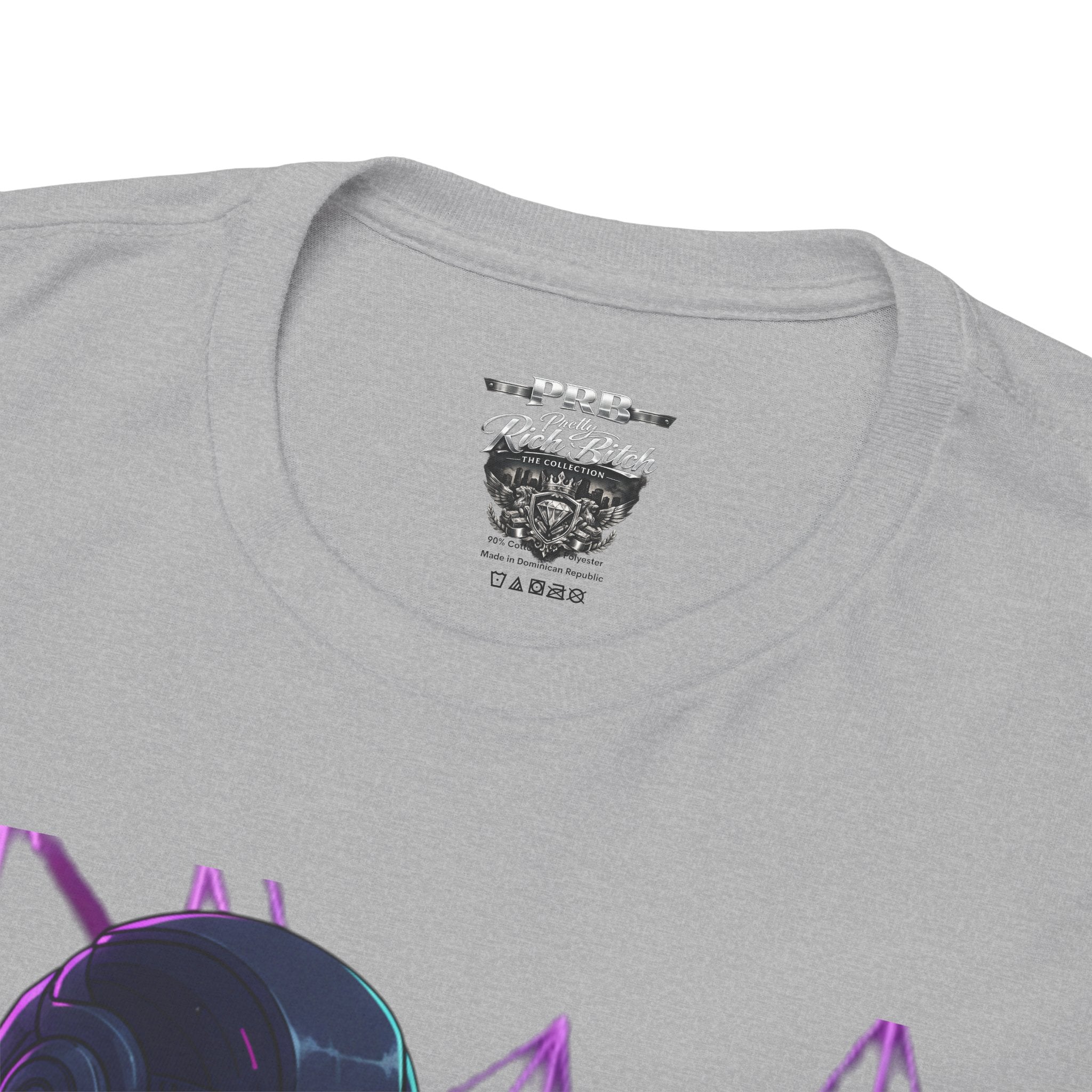 Power Run Black PRB Pretty Rich Bitch The Collection Purple Heart Cyberpunk Knight T-Shirt | Futuristic Armor Sci‑Fi Tee by Printify