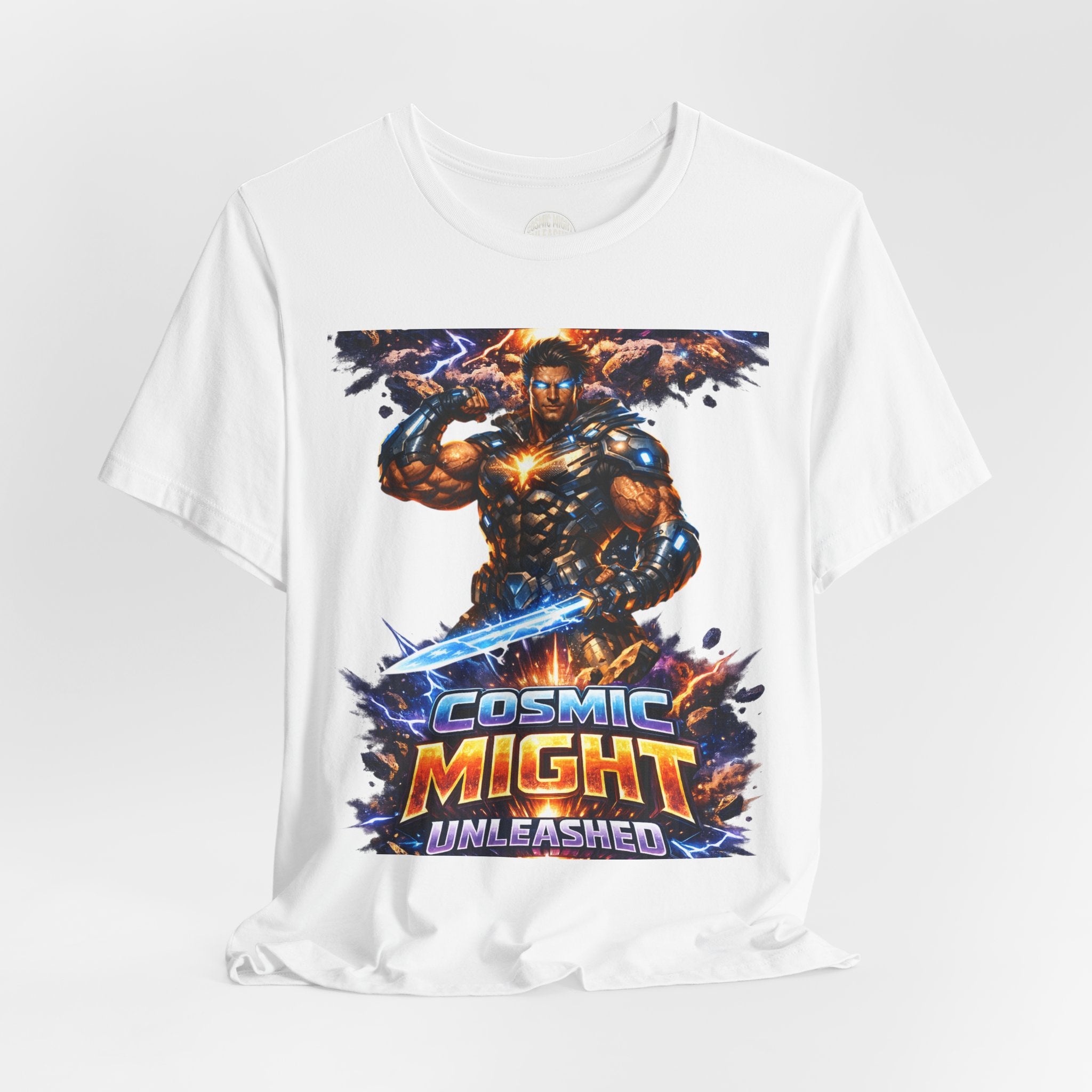 PRB Cosmic Might Unleashed Tee — Sci‑Fi Superhero Graphic T-Shirt by Printify
