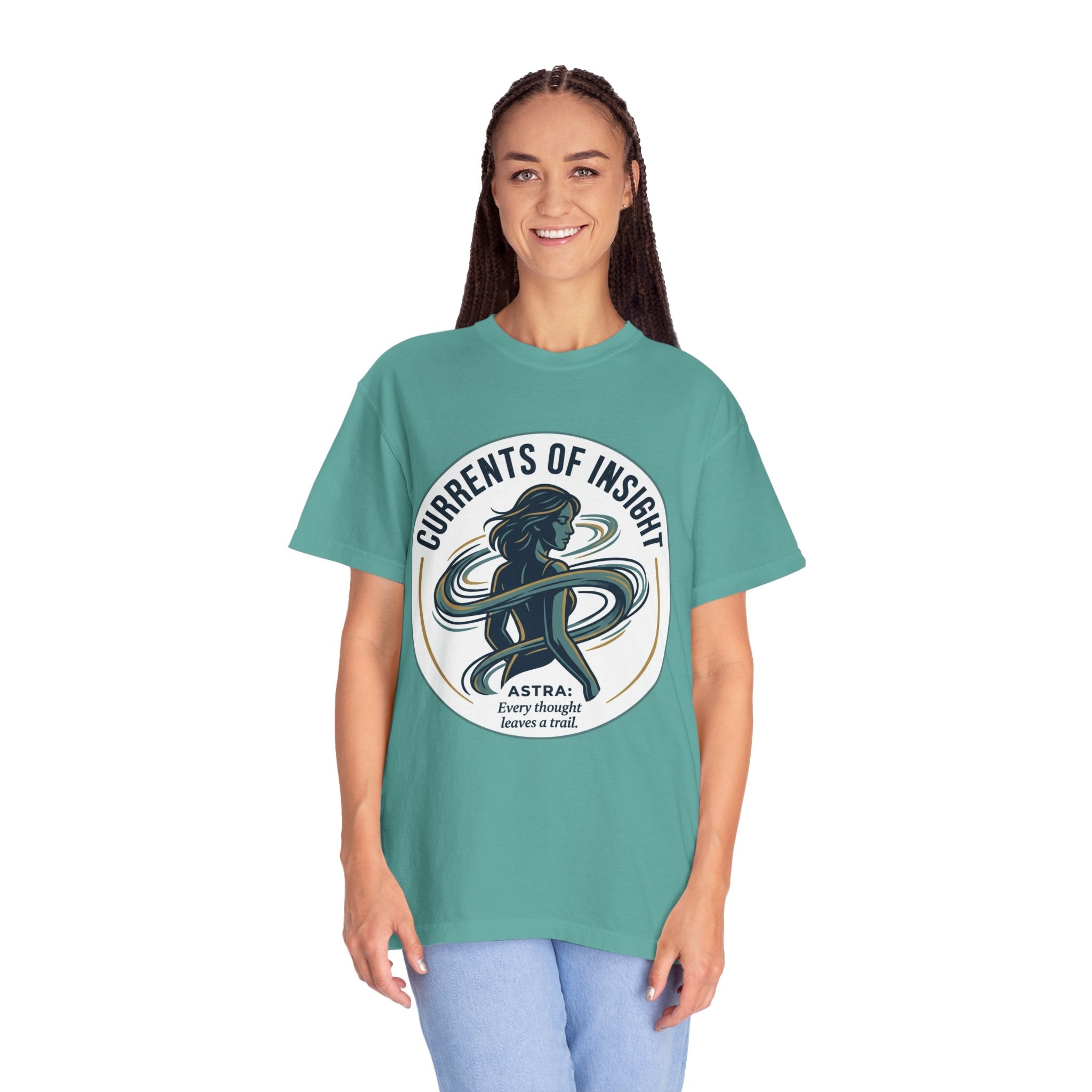 Power Runs Black Currents of Insight T-Shirt — 'Astra: Every thought leaves a trail' Graphic Tee by Power Runs Black