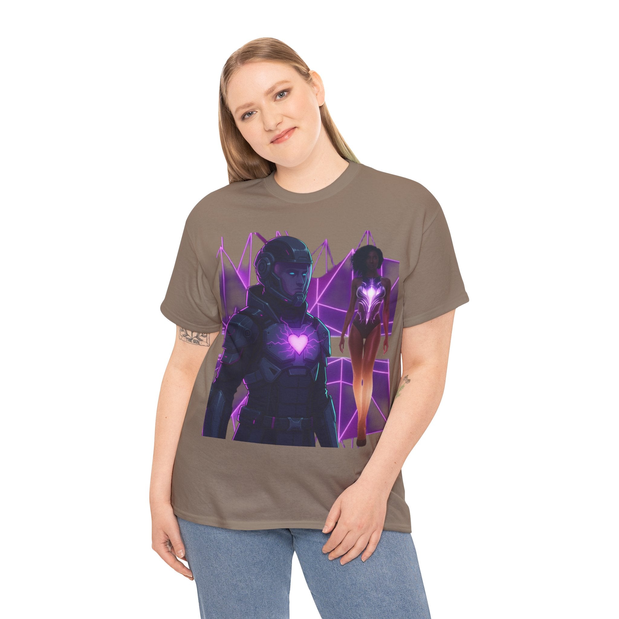 Power Run Black PRB Pretty Rich Bitch The Collection Purple Heart Cyberpunk Knight T-Shirt | Futuristic Armor Sci‑Fi Tee by Printify