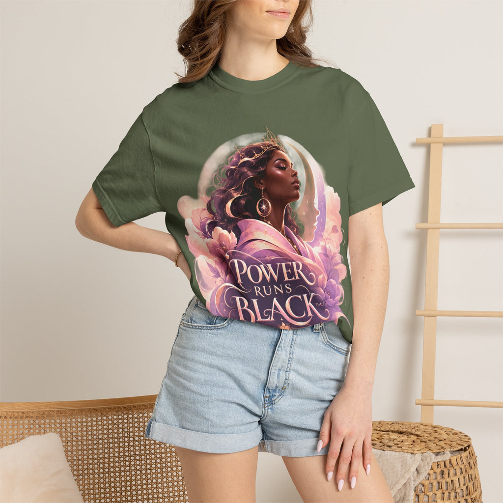 Power Runs Black graphic tee | Black woman portrait, Afro empowerment shirt by Power Runs Black