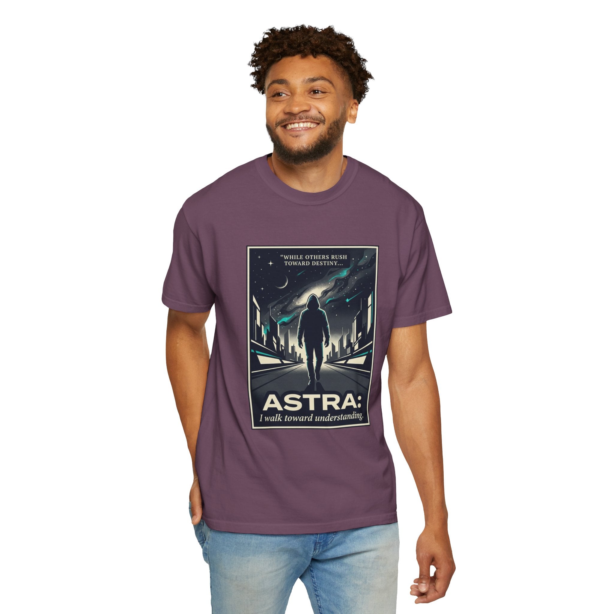 Power Runs Black Astra Sci‑Fi Graphic T-Shirt — "I walk toward understanding" Poster Design by Power Runs Black