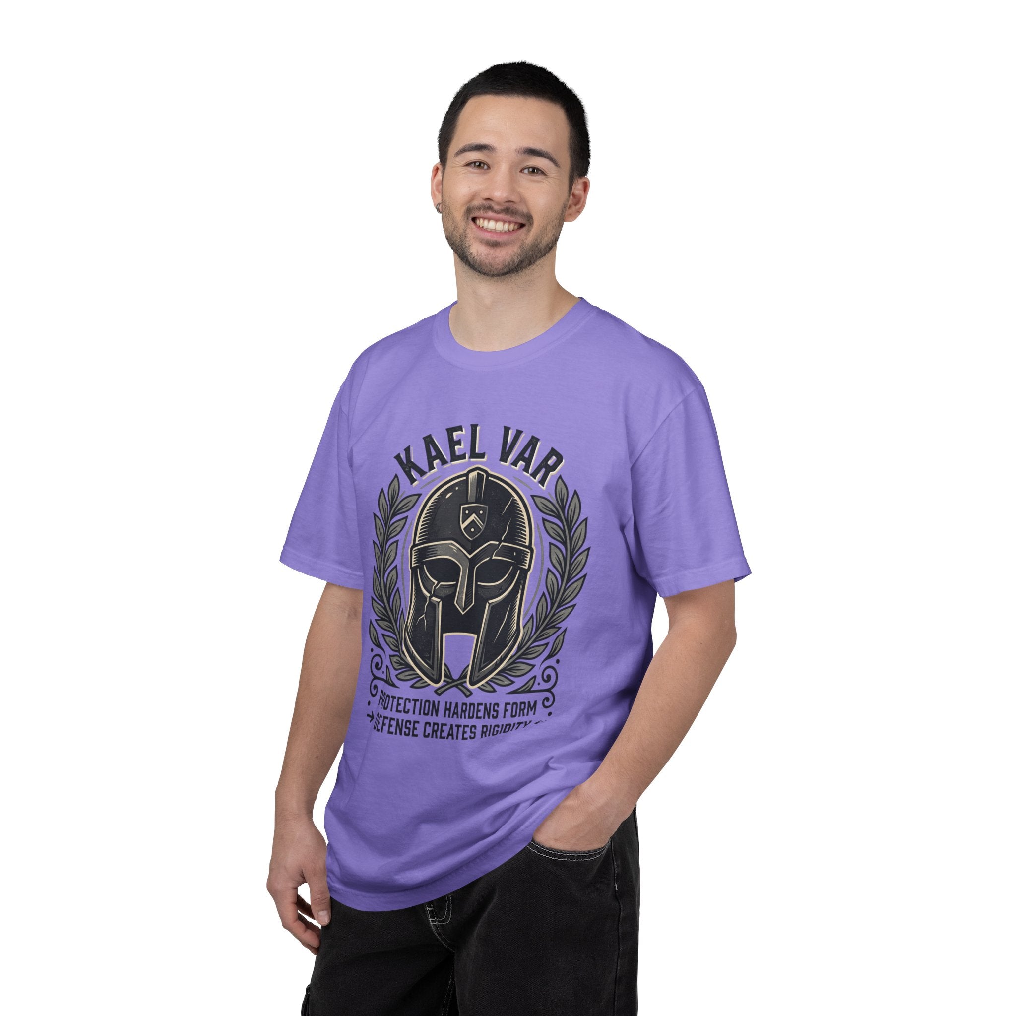 Power Runs Black PRB Kael Var Helmet Graphic T-Shirt — "Protection Hardens Form" Warrior Tee by Power Runs Black