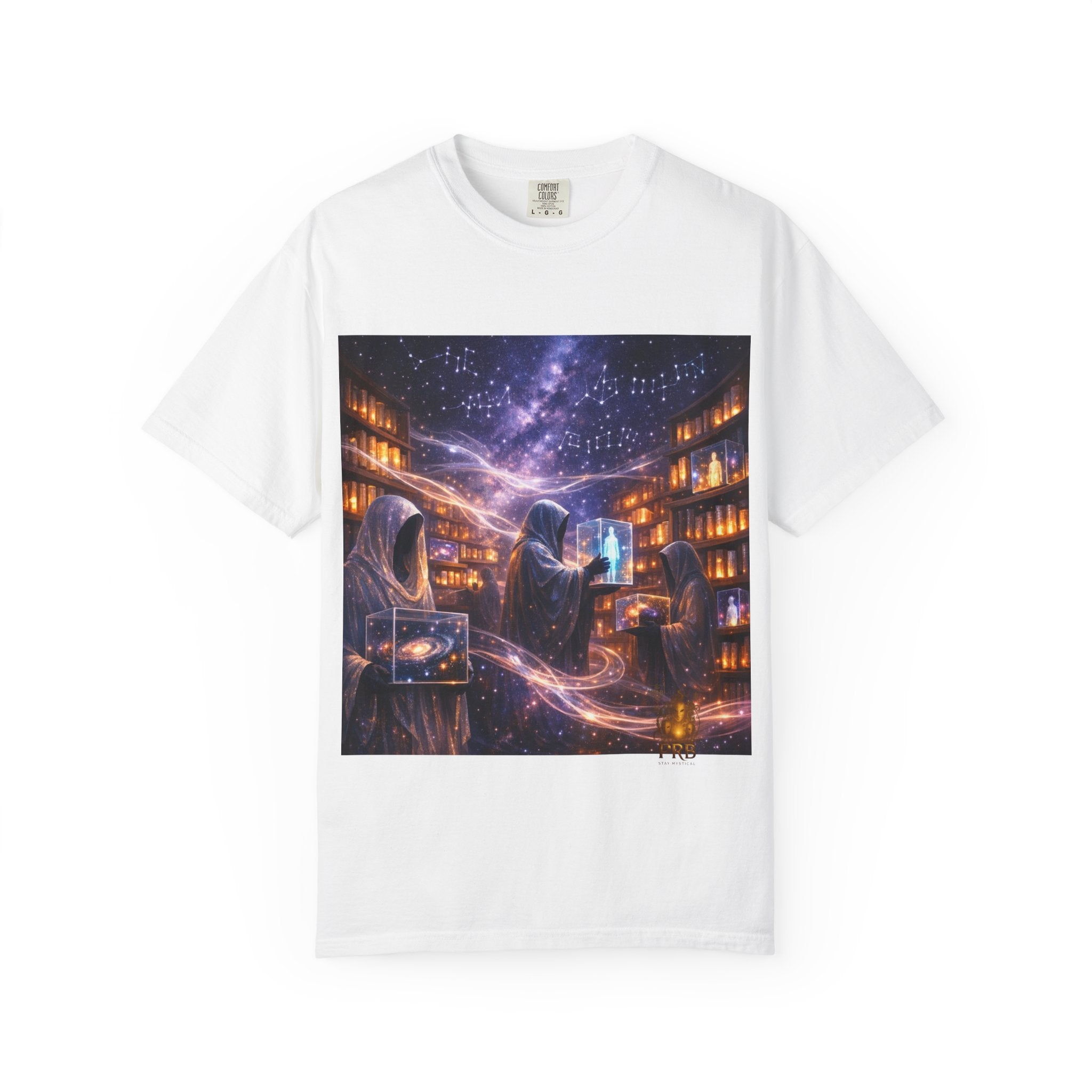 PRB Mystic Library Wizards T-Shirt — Cosmic Sorcerer Art Tee by Power Runs Black