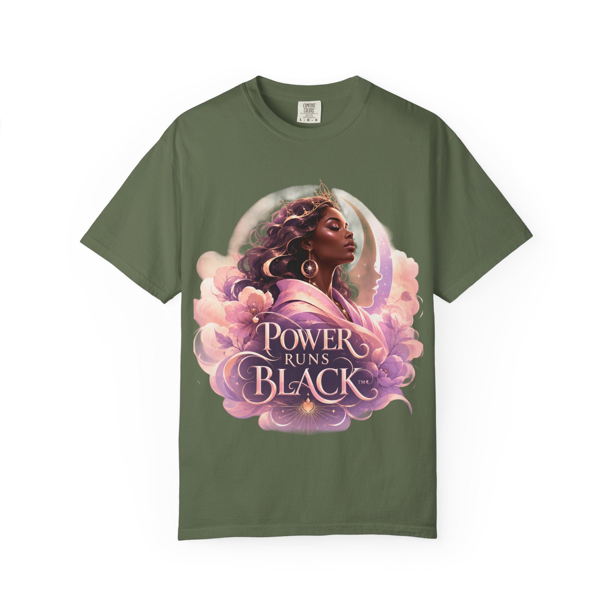 Power Runs Black graphic tee | Black woman portrait, Afro empowerment shirt by Power Runs Black