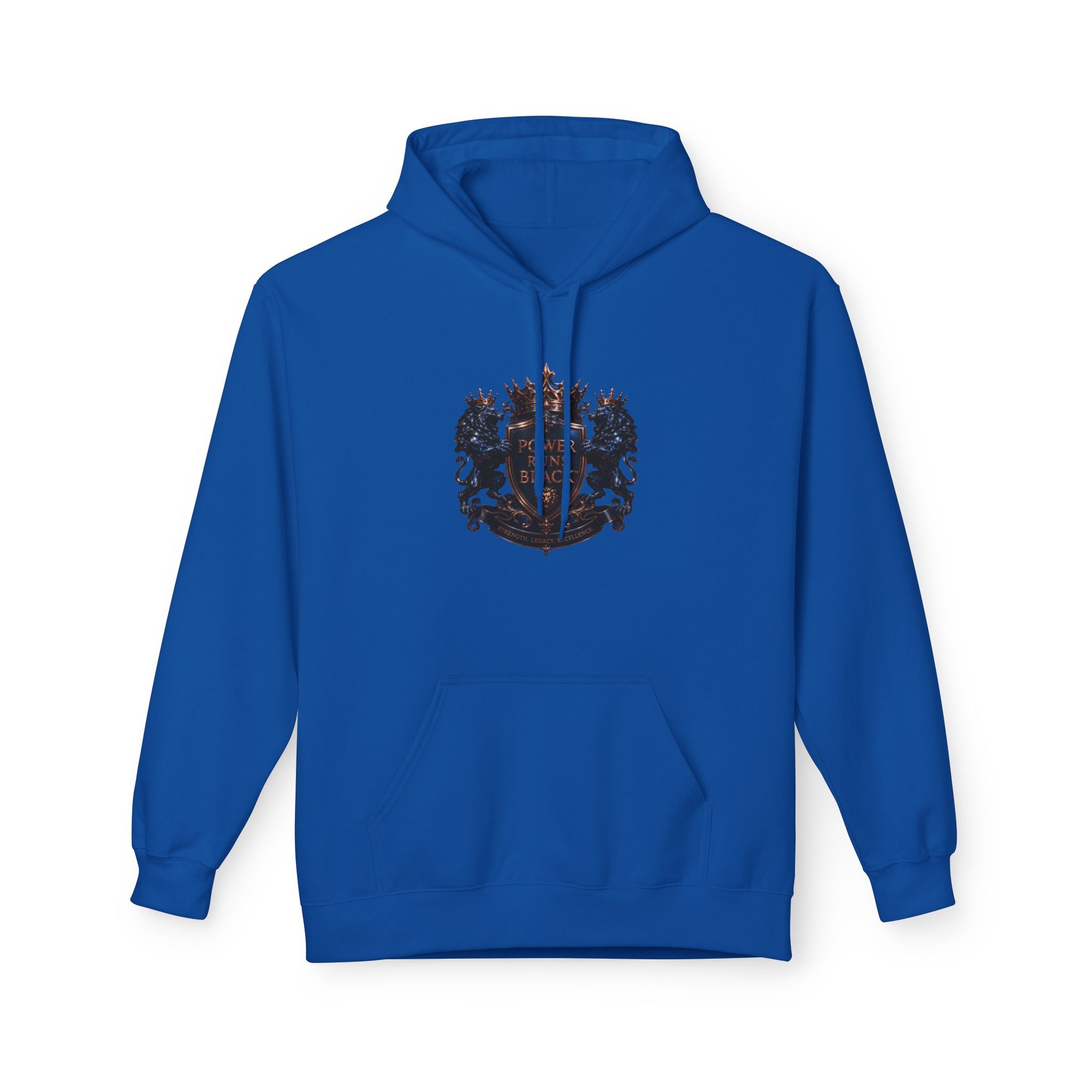 Power Runs Black crest hoodie | medieval shield with lions and wings by Power Runs Black