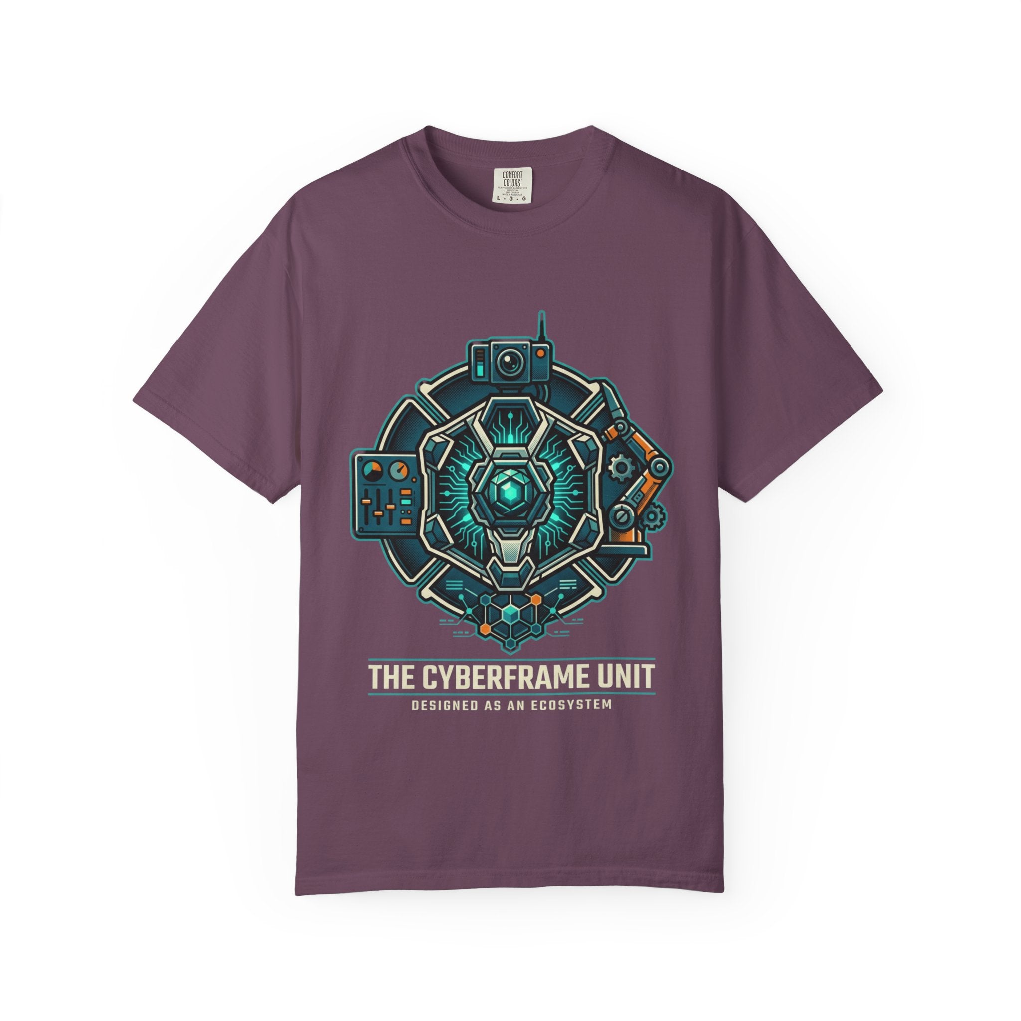 Power Runs Black Cyberframe Unit T-Shirt — Futuristic Tech Armor Graphic Tee by Power Runs Black