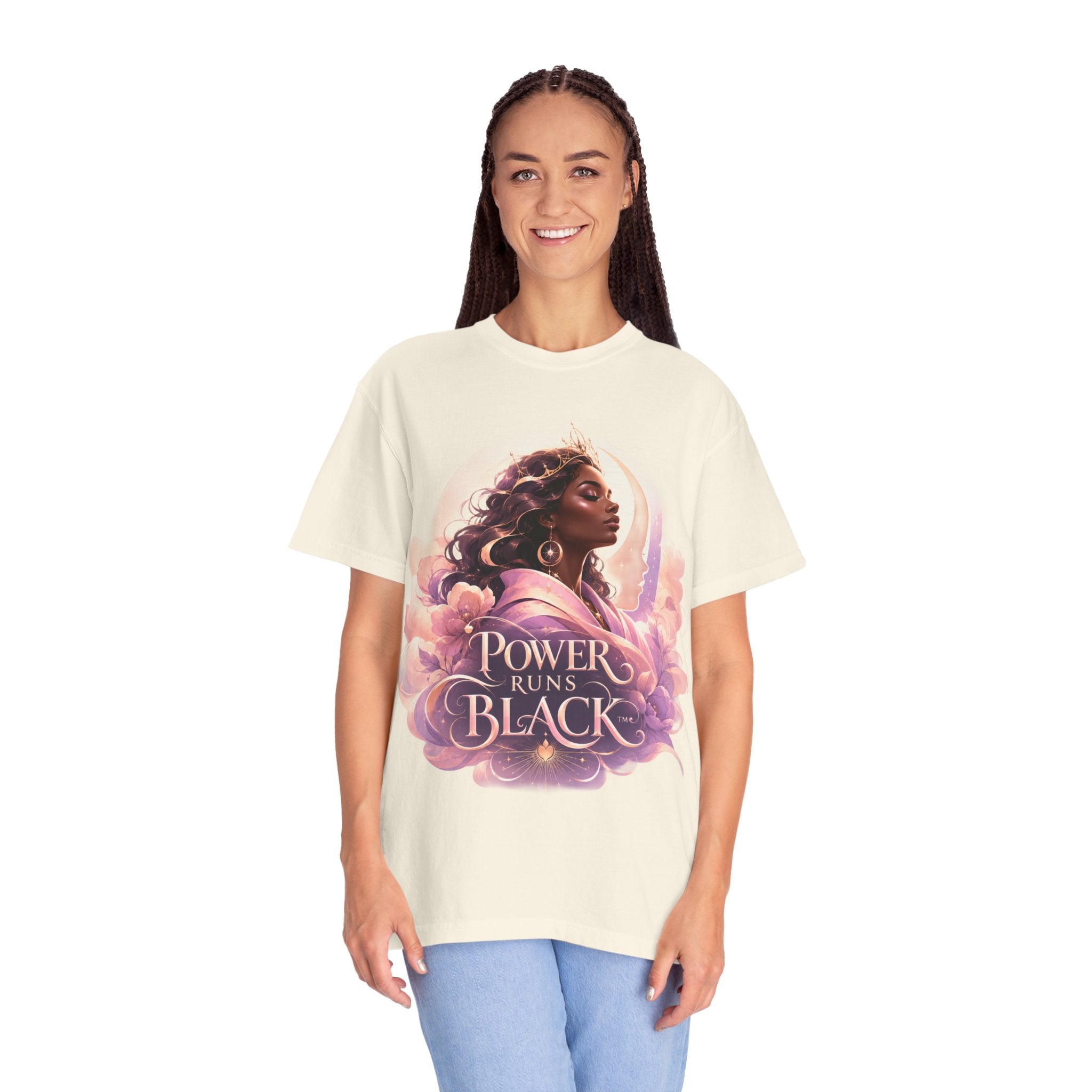 Power Runs Black graphic tee | Black woman portrait, Afro empowerment shirt by Power Runs Black