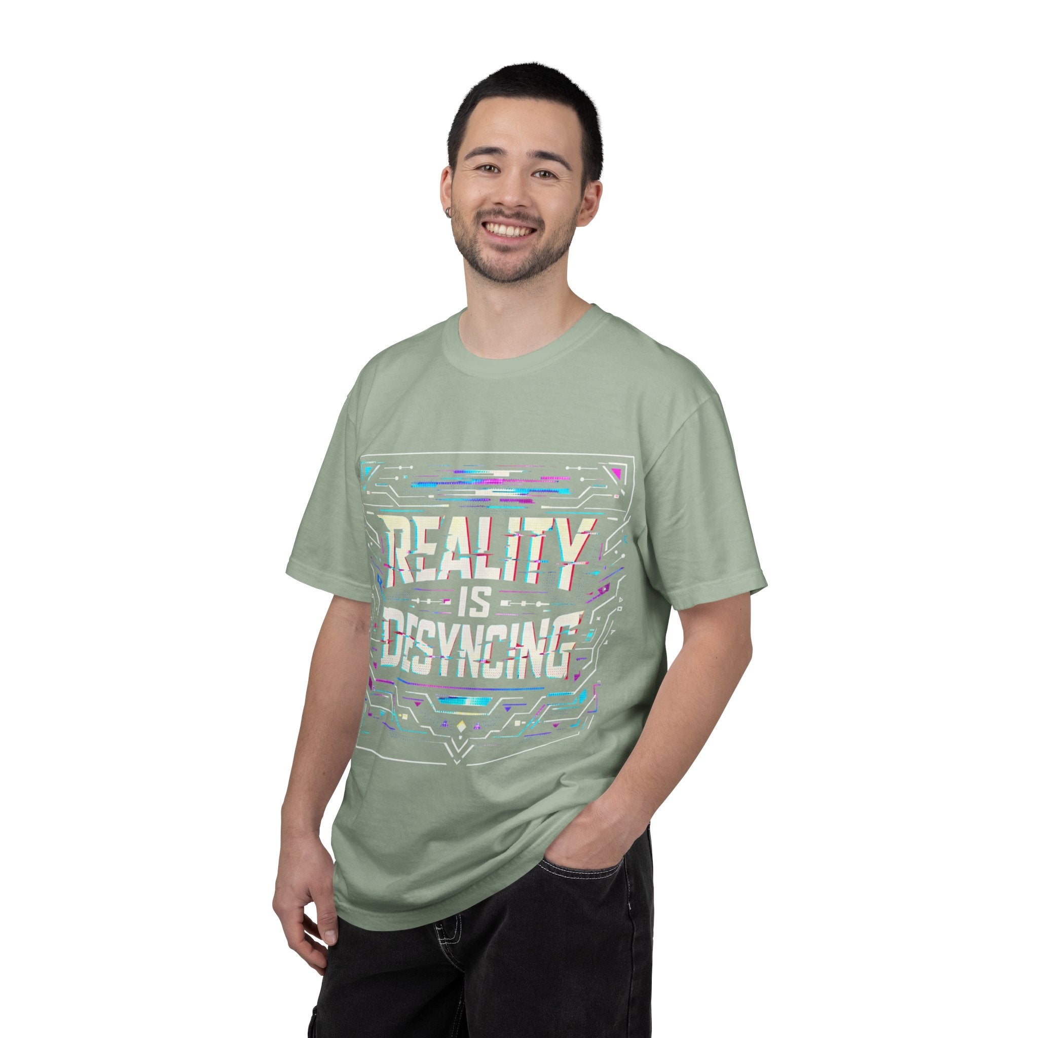 Power Runs Black PRB Glitchy Pastel "Reality Is Desyncing" T-Shirt by Printify
