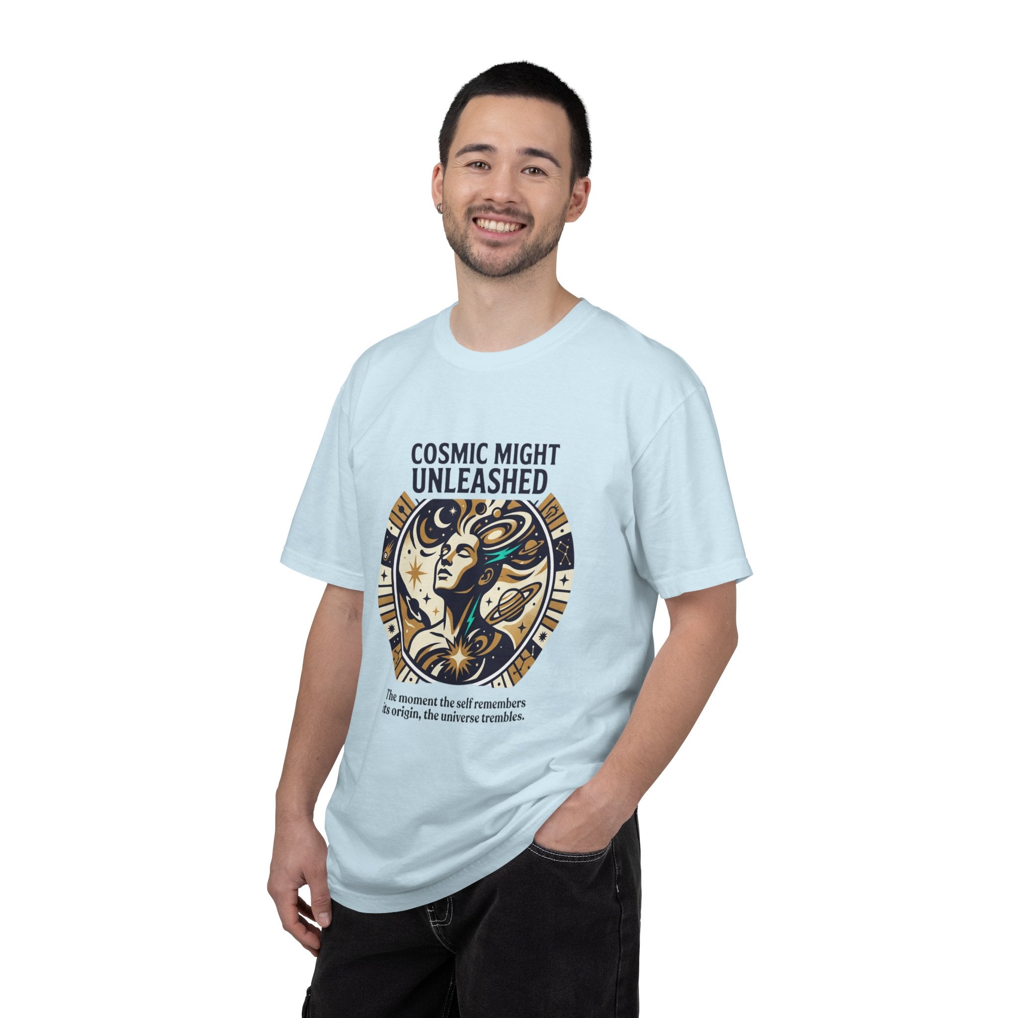 PRB Starforged Flex Cosmic Might Unleashed Graphic T-Shirt — Celestial Stag Astrology Tee by Power Runs Black