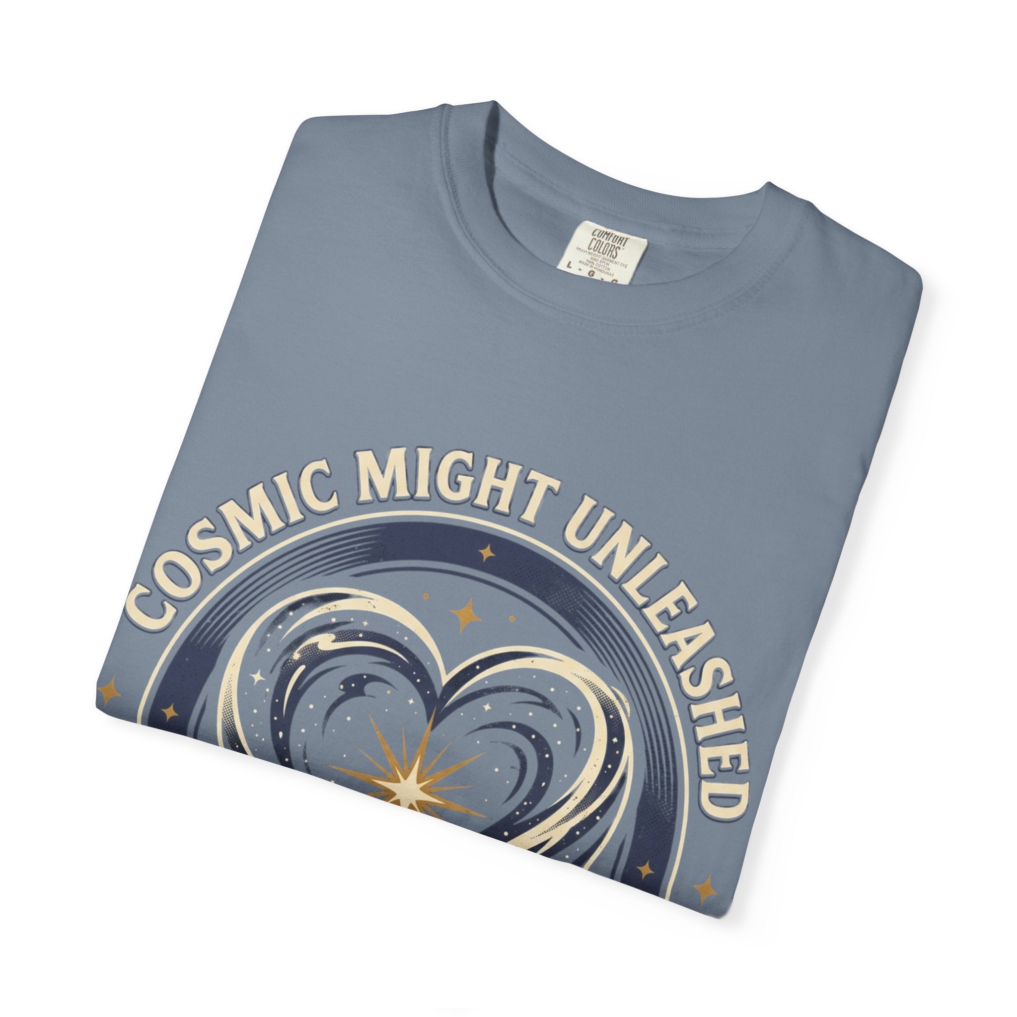 PRB Starforged Flex Cosmic Might Unleashed Heart Graphic T-Shirt — "Cosmic Might Unleashed" Astral Design by Power Runs Black