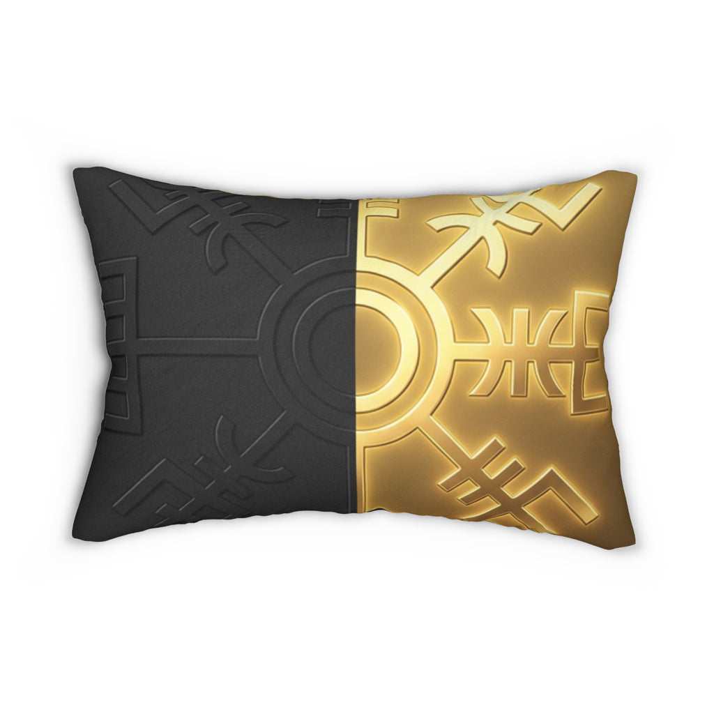 Power Runs Black PRB Nordic Rune Split Design Lumbar Pillow — Black & Gold Accent Decorative Cushion by Power Runs Black