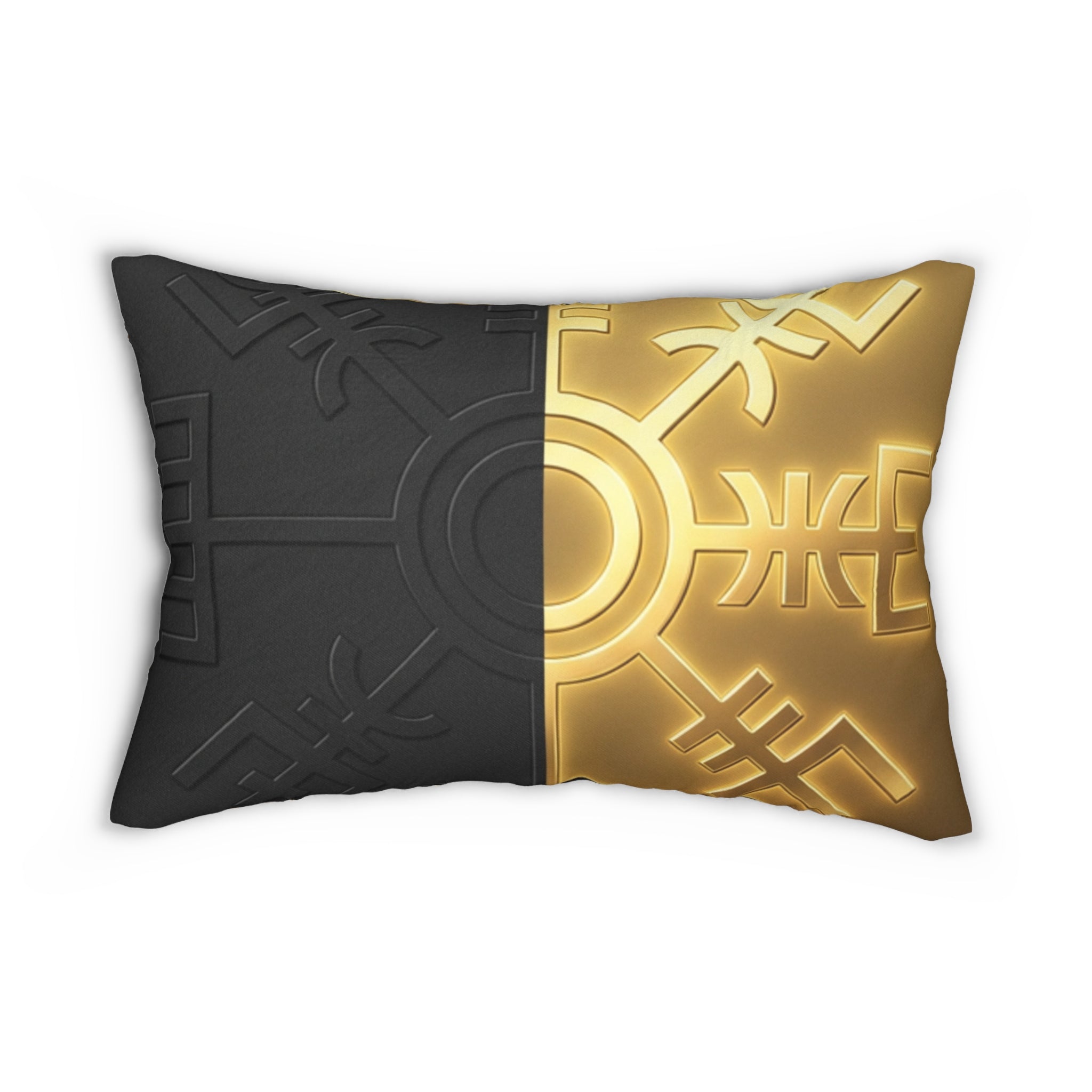 Power Runs Black PRB Nordic Rune Split Design Lumbar Pillow — Black & Gold Accent Decorative Cushion by Power Runs Black
