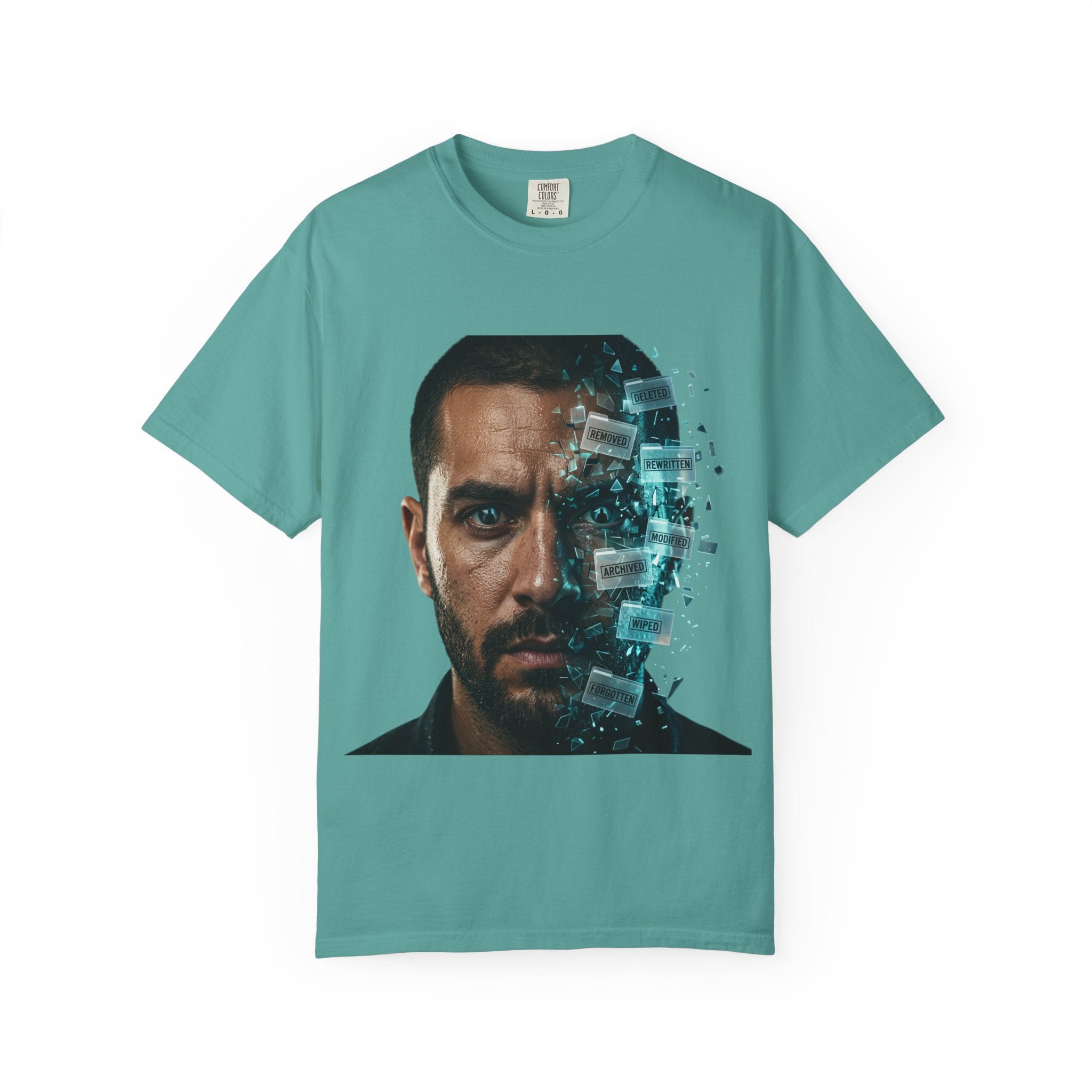 Syndication Loop Cyberpunk Portrait Tee — Tech-Noir Graphic T-Shirt | Power Runs Black by Printify