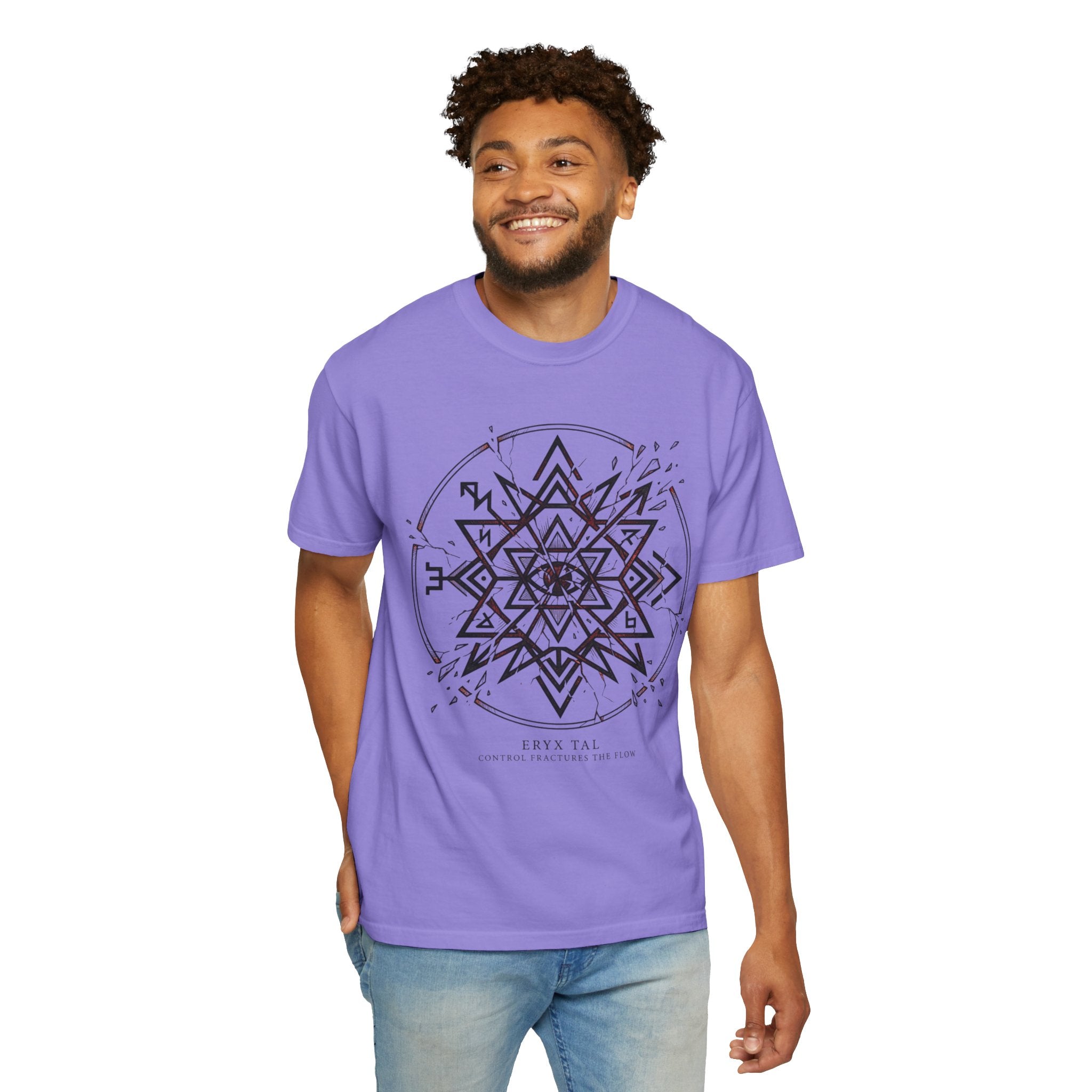 Power Runs Black PRB Eryx Tal Geometric Mandala T-Shirt — Symmetric Star Graphic Tee by Power Runs Black