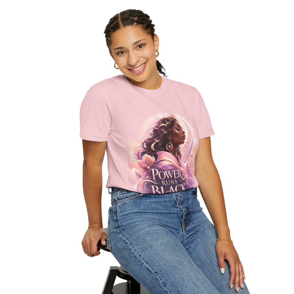 Power Runs Black graphic tee | Black woman portrait, Afro empowerment shirt by Power Runs Black