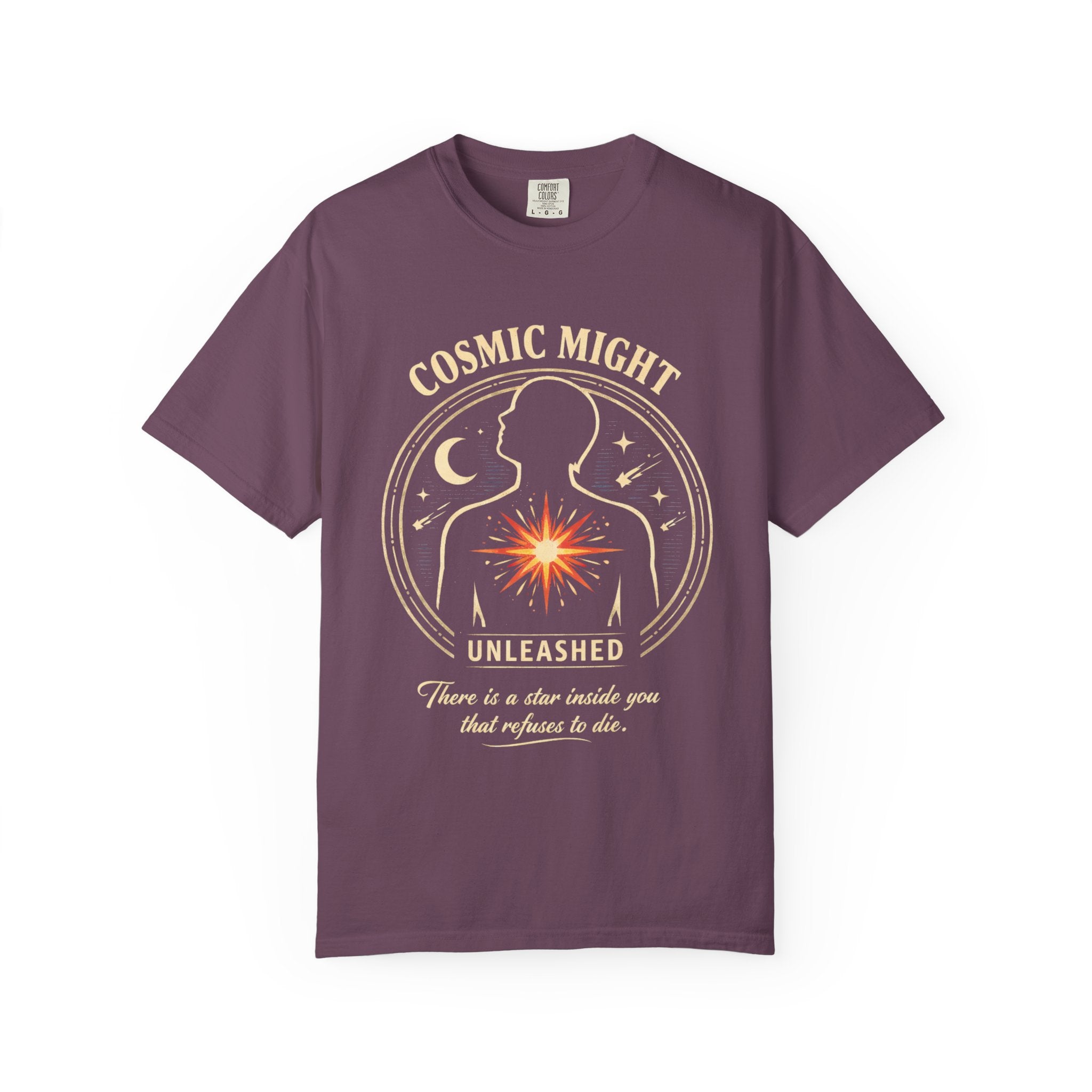 PRB Starforged Flex Cosmic Might T-Shirt — "Unleashed" Astral Heart Graphic Tee by Power Runs Black