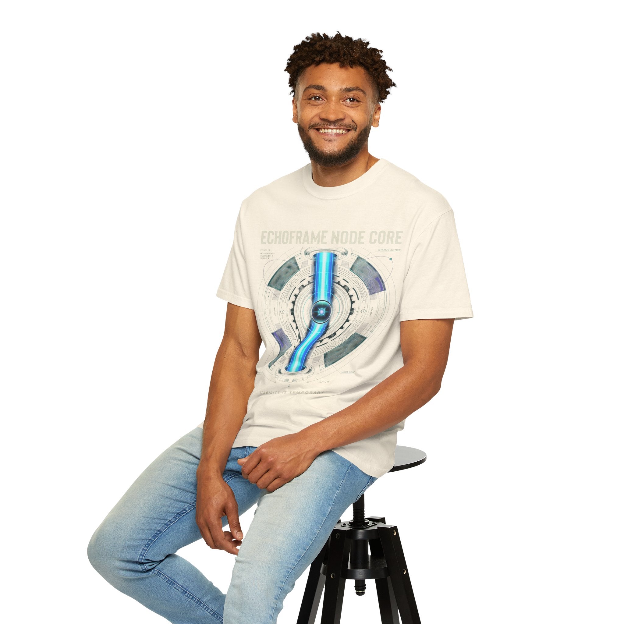 Power Runs Black PRB Echoframe Node Core T-Shirt — Futuristic Tech Graphic Tee by Power Runs Black
