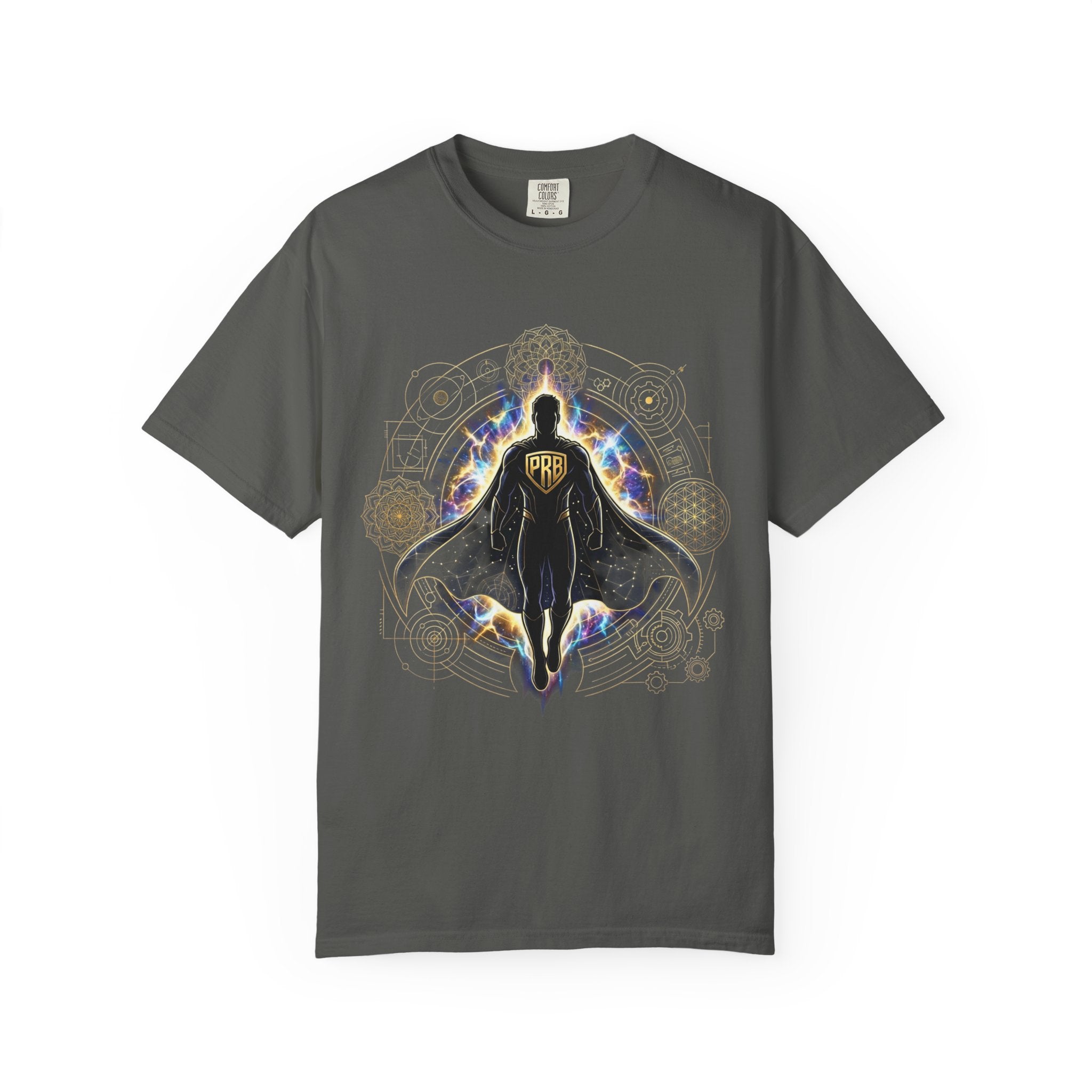 PRB Mystic Cloaked Hero Graphic T-Shirt | Cosmic Aura Geometric Streetwear Tee by Printify