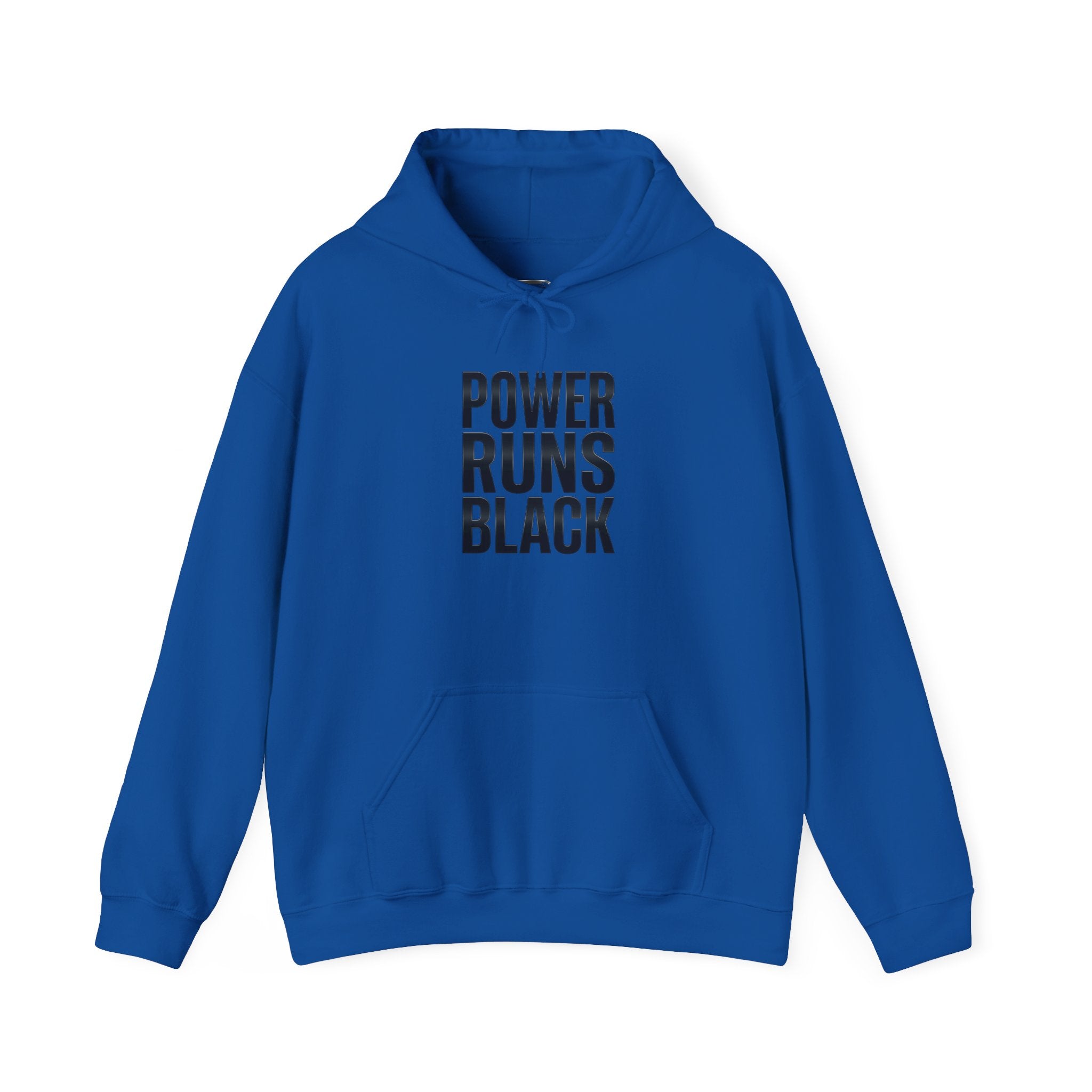 Power Runs Black Hoodie — Bold Graphic Athletic Streetwear by Printify