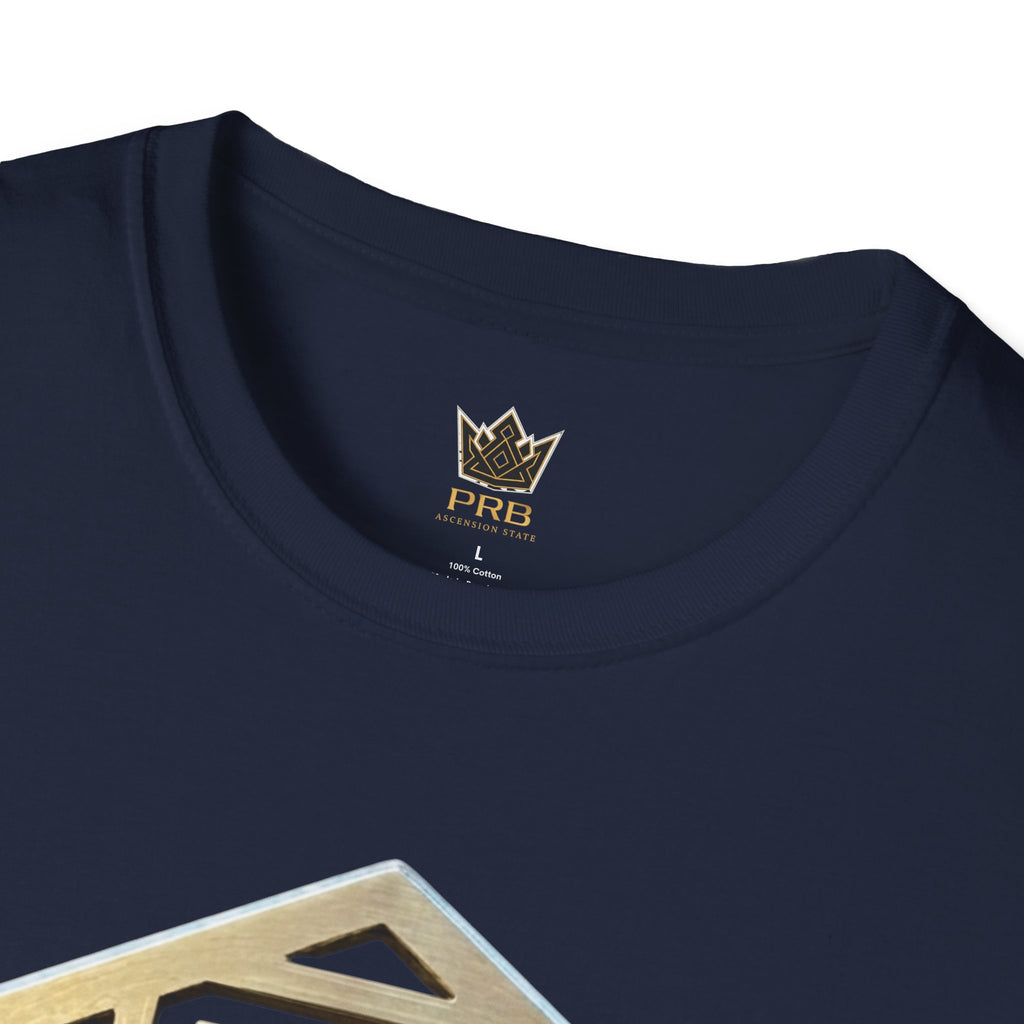 Power Runs Black PRB Geometric Gold Hexagon T-Shirt — Modern Maze Logo Tee by Printify
