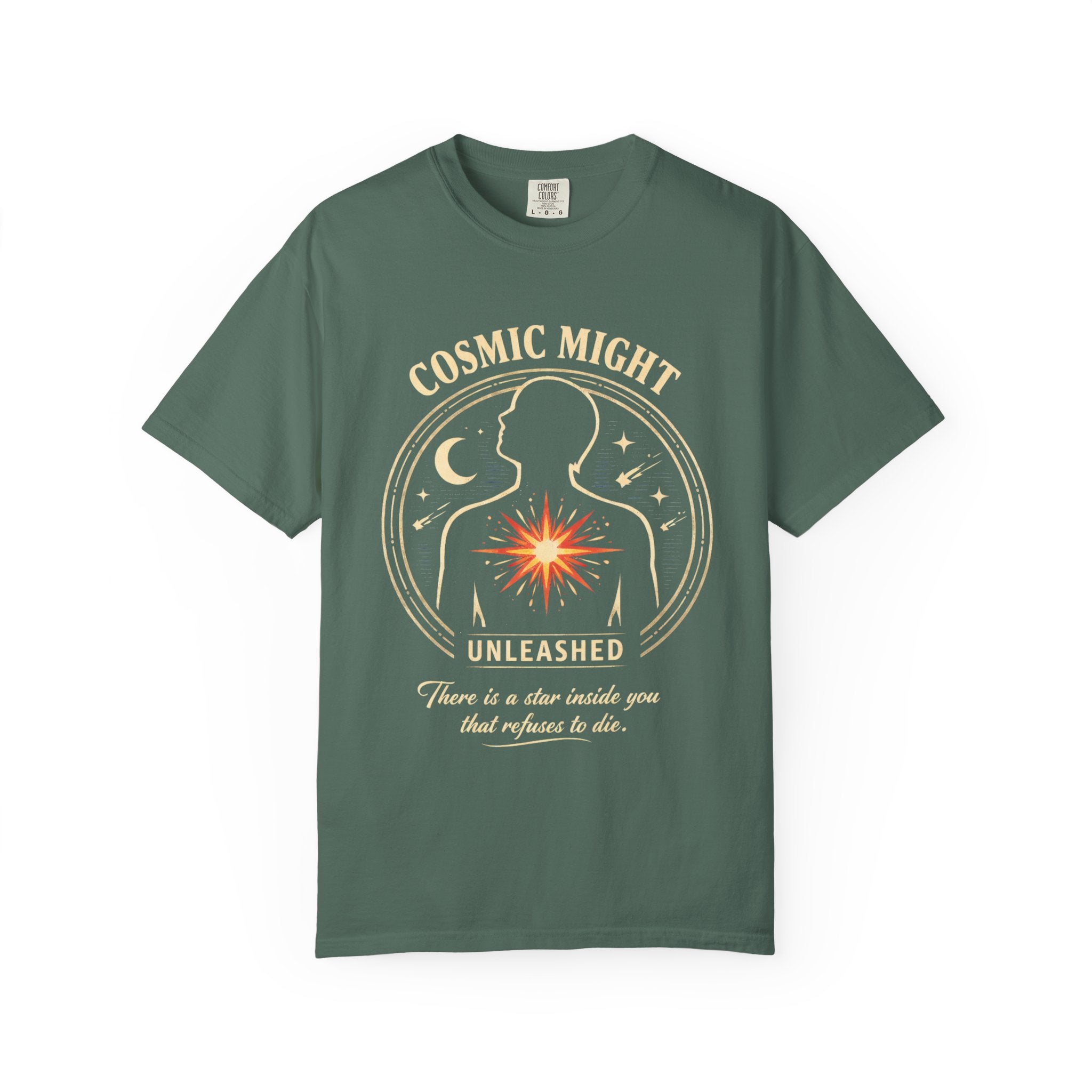PRB Starforged Flex Cosmic Might T-Shirt — "Unleashed" Astral Heart Graphic Tee by Power Runs Black