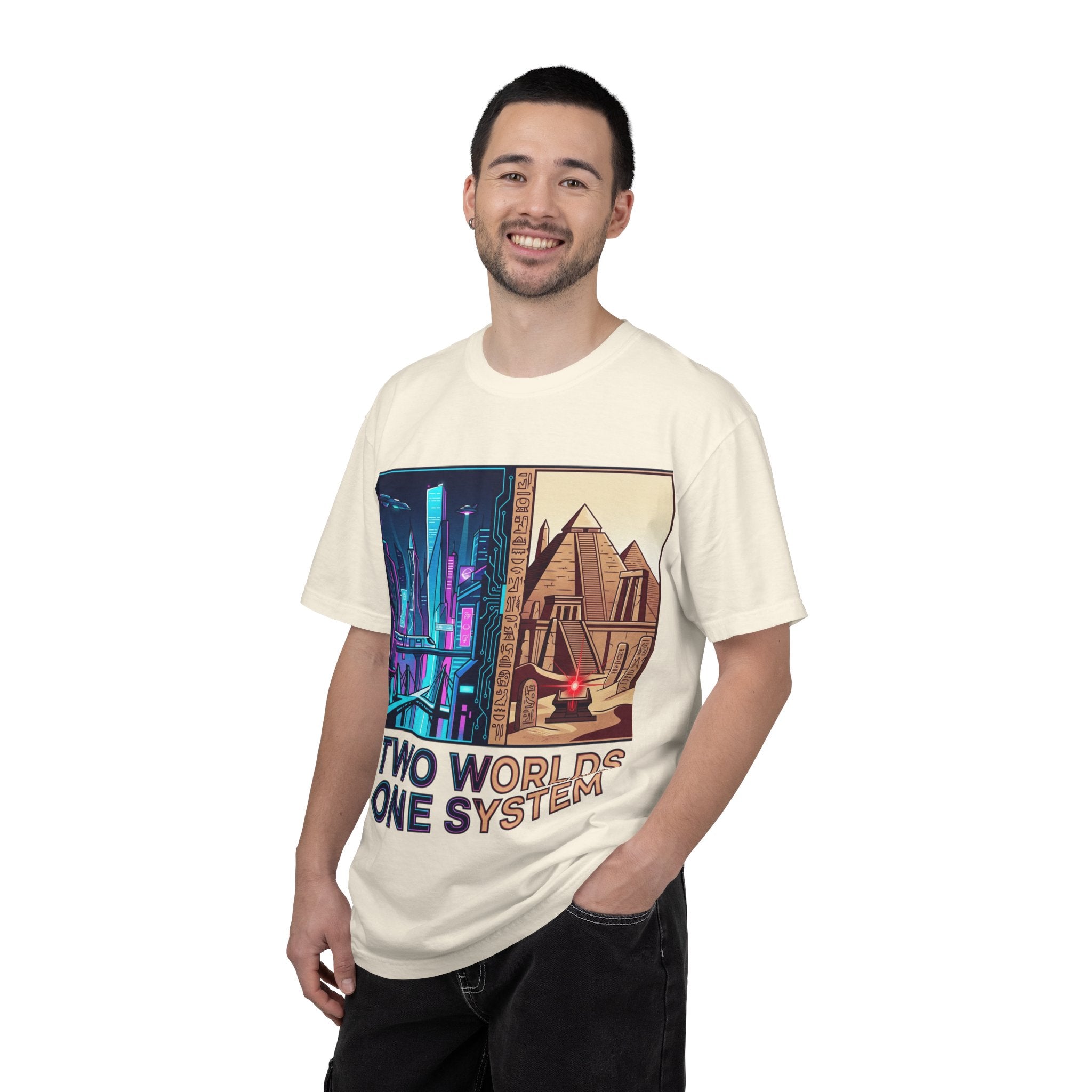 Power Runs Black PRB Blue Technopolis/ Red Dominion Two Worlds One System T-Shirt by Power Runs Black