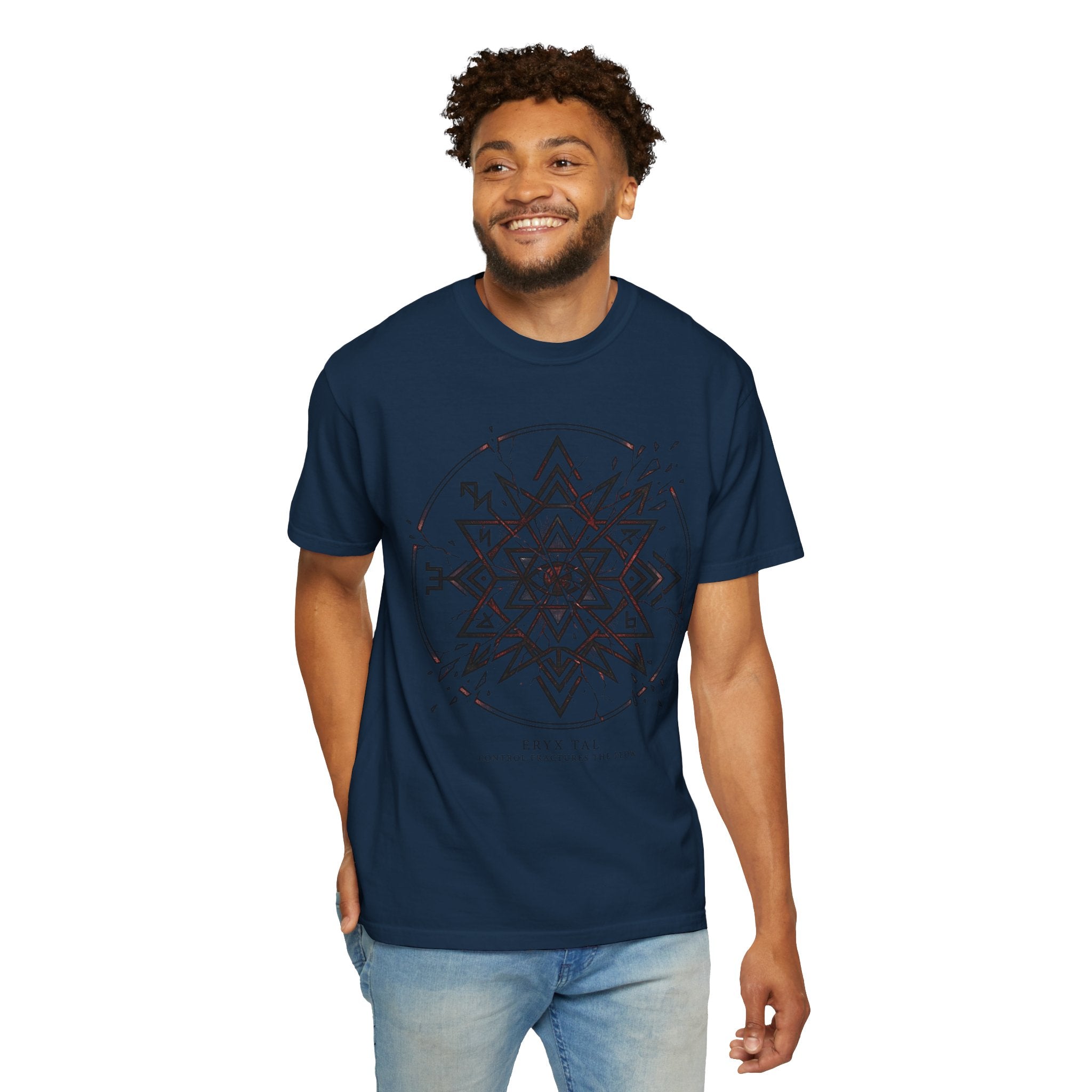 Power Runs Black PRB Eryx Tal Geometric Mandala T-Shirt — Symmetric Star Graphic Tee by Power Runs Black