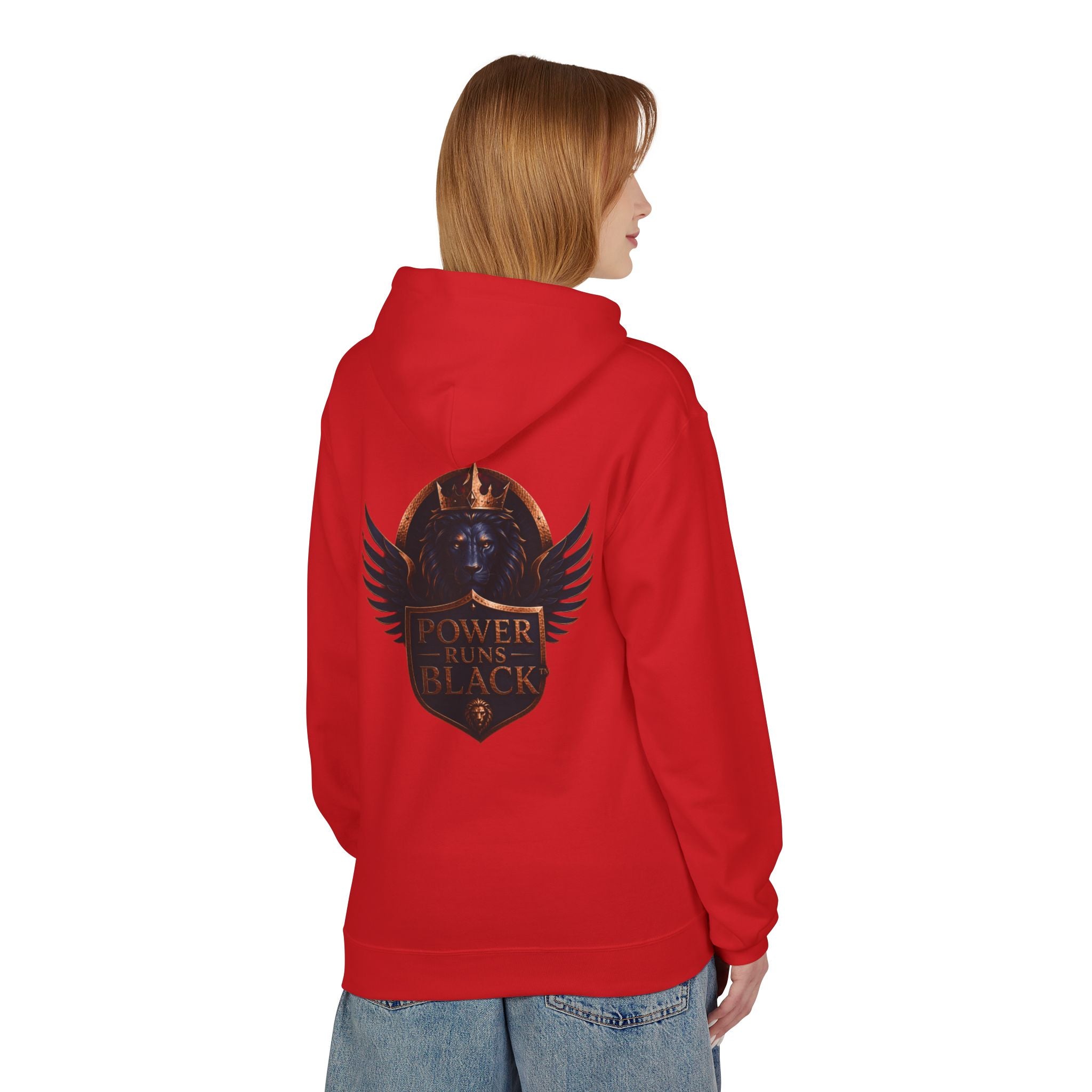 Power Runs Black crest hoodie | medieval shield with lions and wings by Power Runs Black