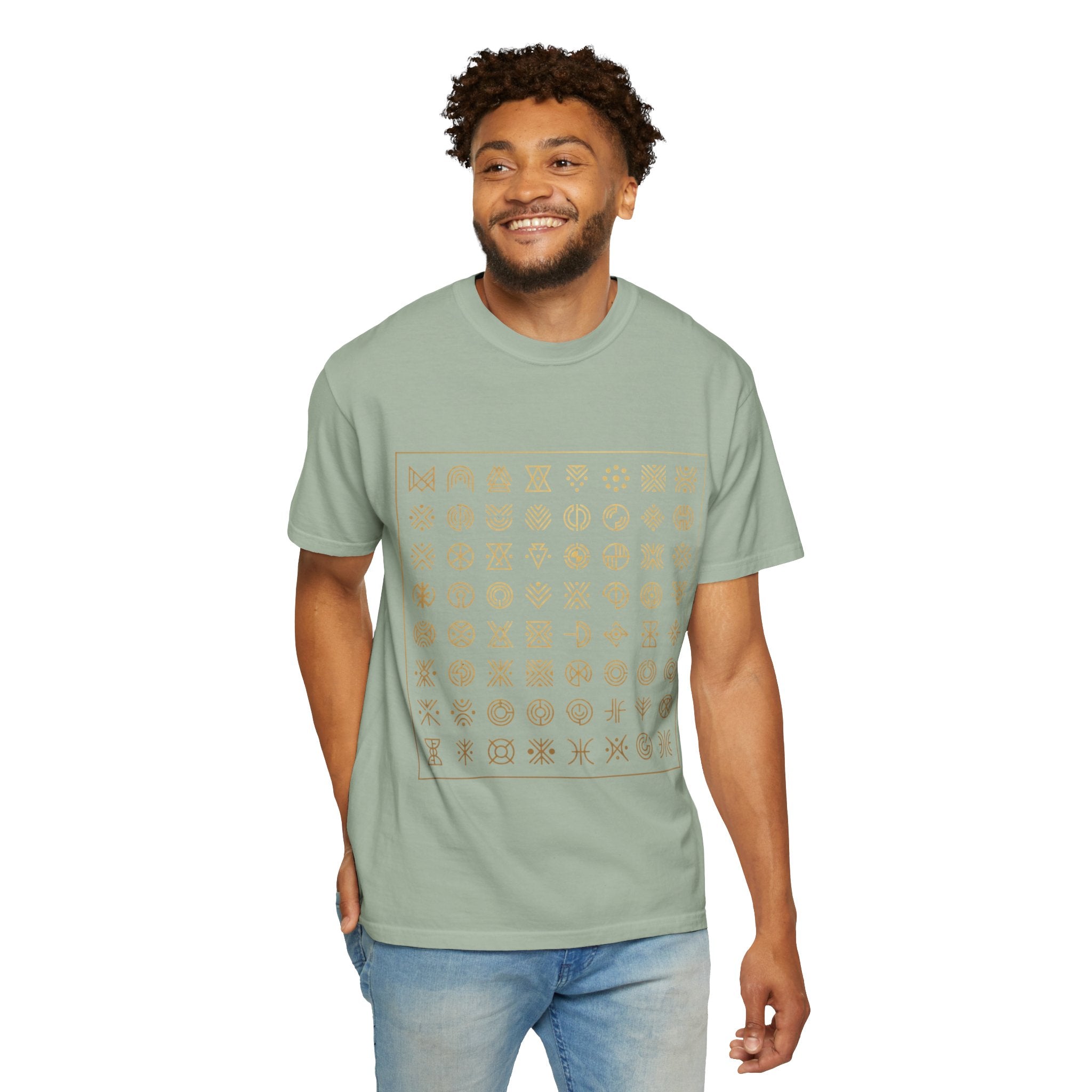 Power Runs Black PRB Symbol Grid T-Shirt — Minimal Gold Icon Graphic Tee by Printify